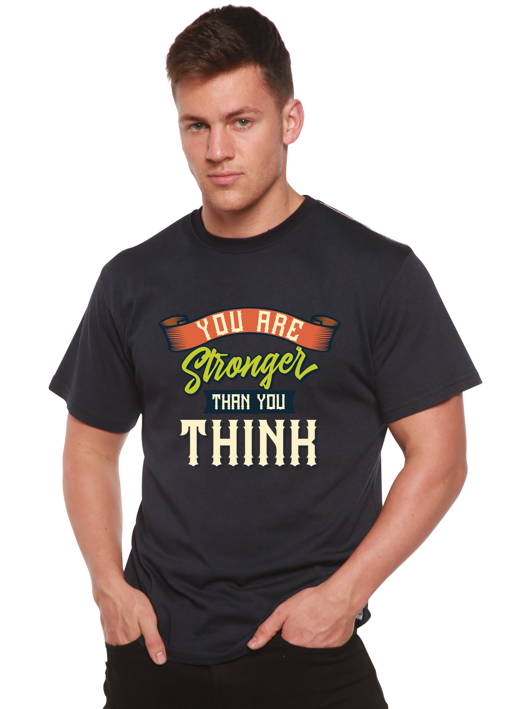 Camiseta gráfica de manga corta para hombre "Eres más fuerte de lo que piensas" de viscosa de bambú/algodón orgánico