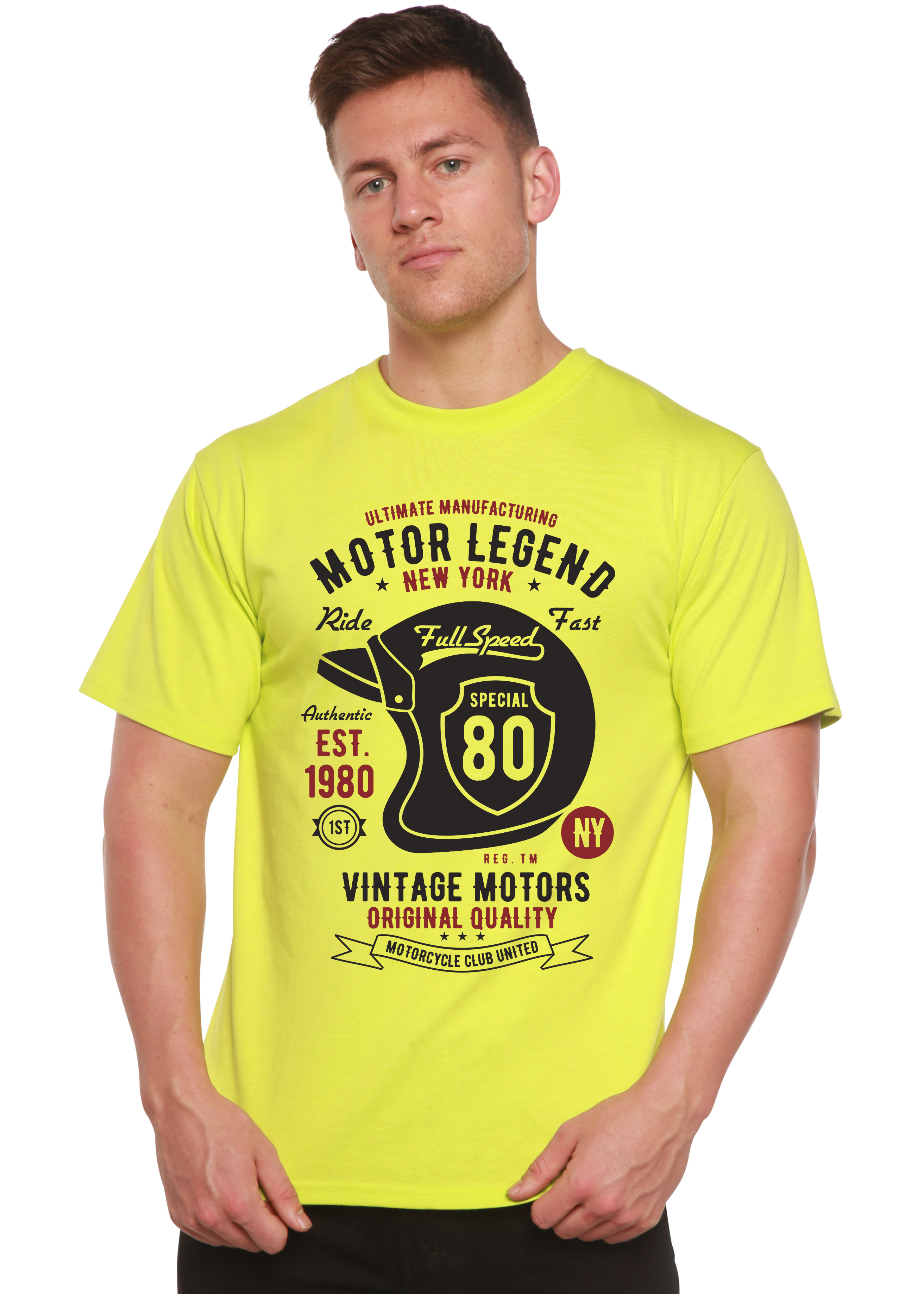 Camiseta de manga corta con gráfico de viscosa de bambú/algodón orgánico Motor Legend Helmet para hombre
