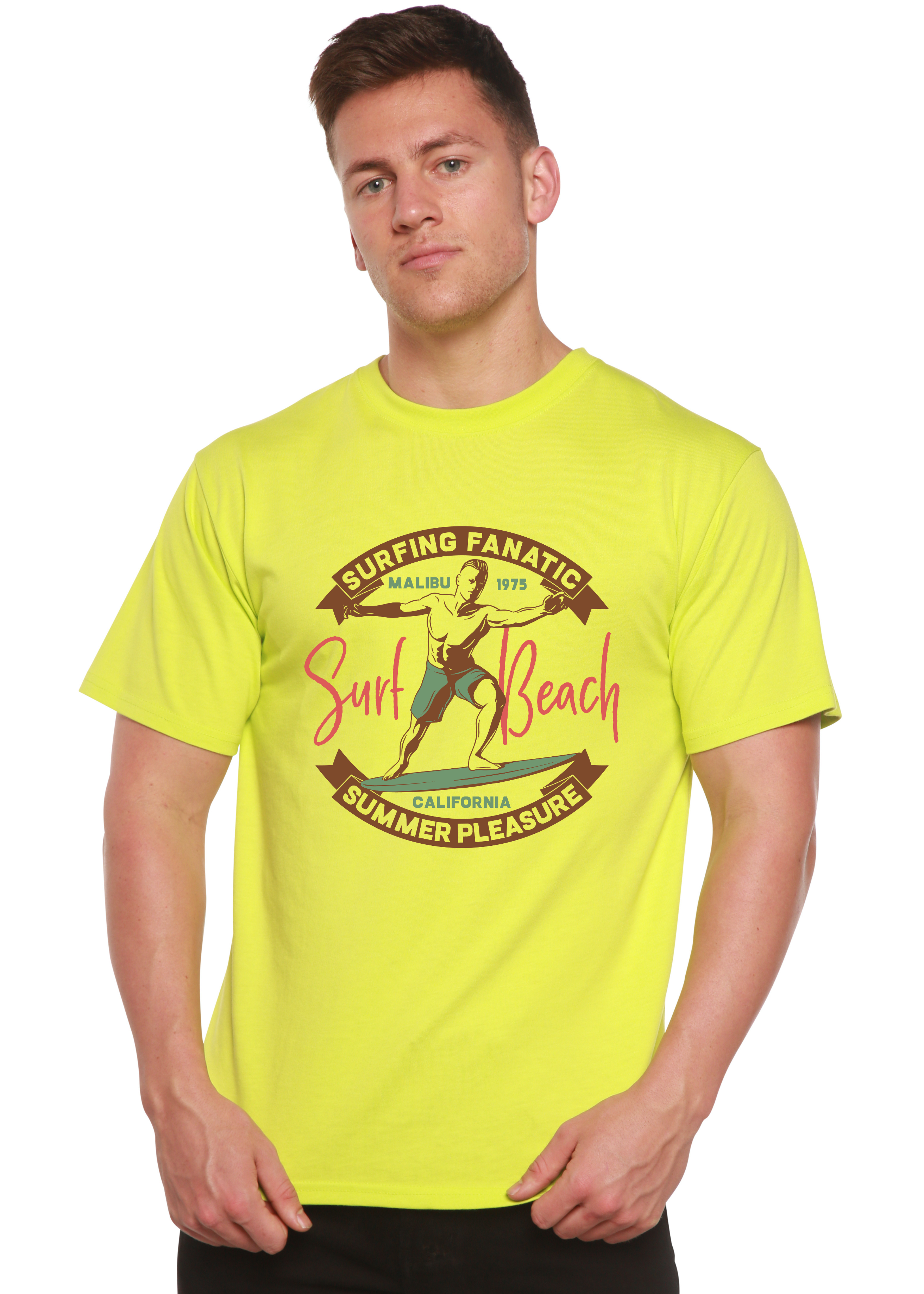 Camiseta gráfica de manga corta para hombre de Surf Beach de viscosa de bambú/algodón orgánico