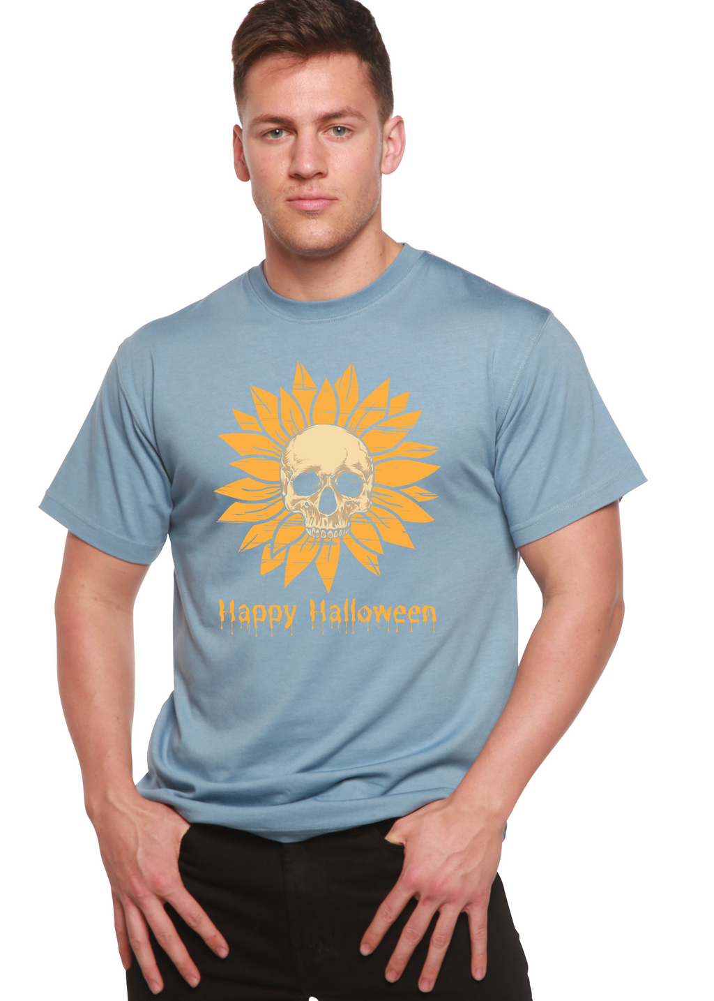 Camiseta gráfica de manga corta de viscosa de bambú/algodón orgánico para hombre del Día de Halloween