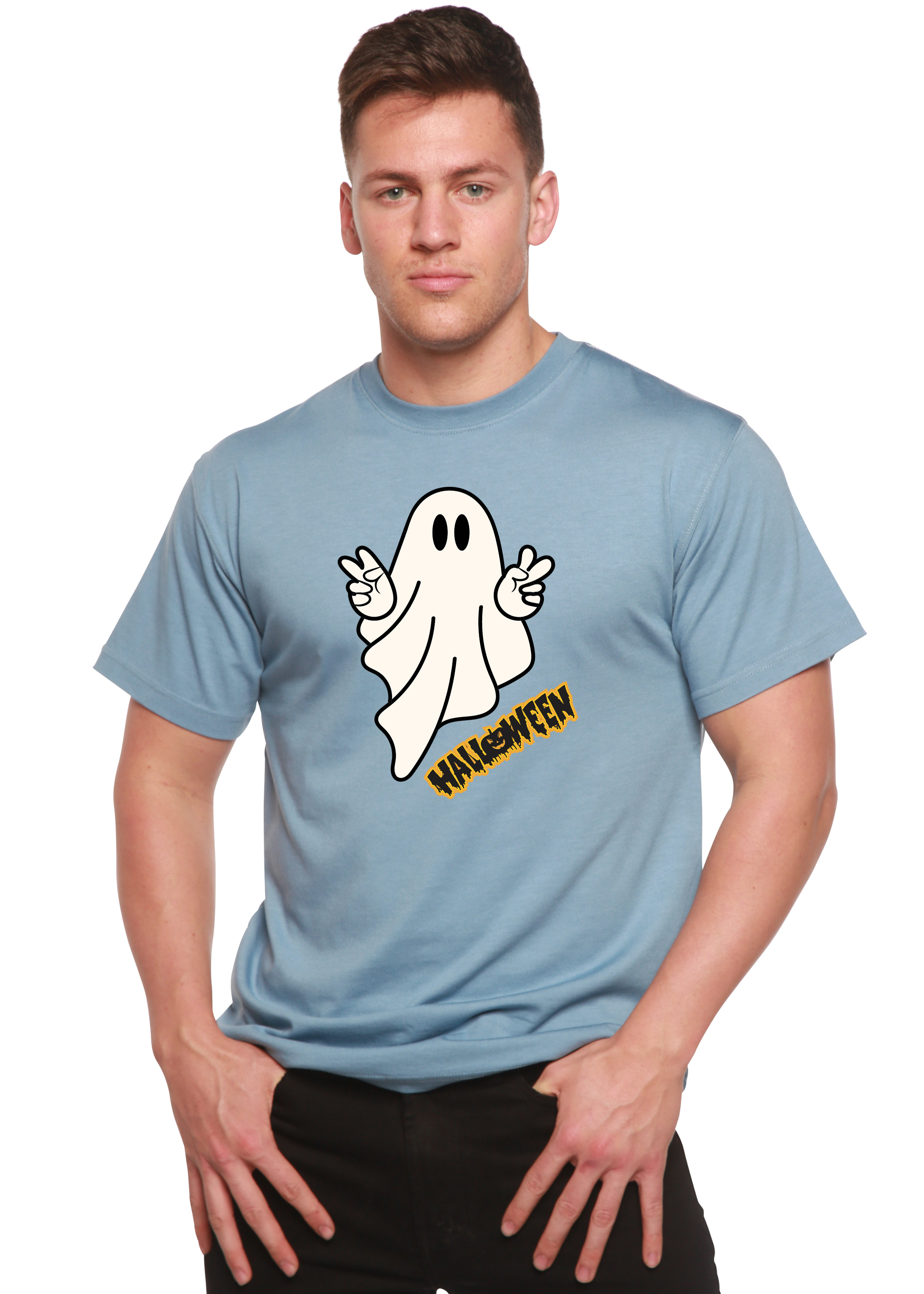 Camiseta gráfica de manga corta unisex Halloween Ghost de viscosa de bambú/algodón orgánico