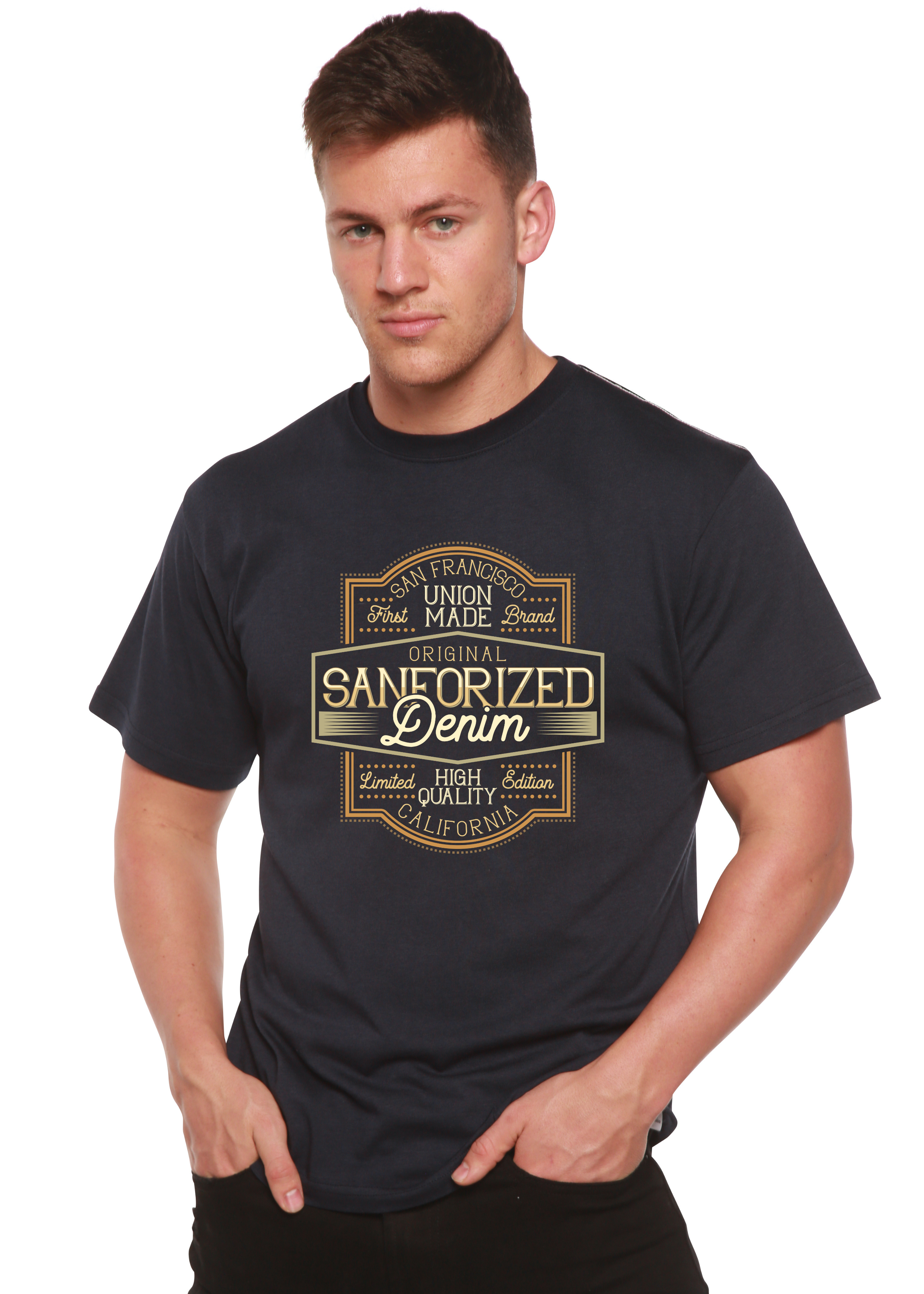 Camiseta Gráfica de Manga Corta Sanforized Denim para Hombre de Viscosa de Bambú/Algodón Orgánico