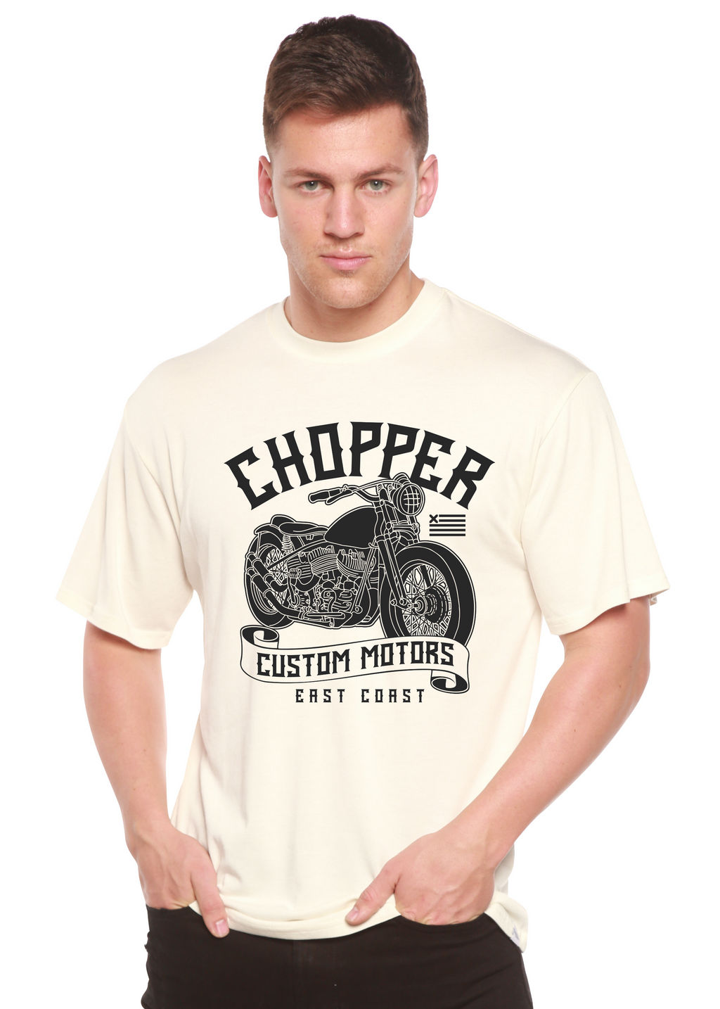 Camiseta Gráfica de Manga Corta para Hombre de Viscosa de Bambú/Algodón Orgánico Chopper Custom Motors