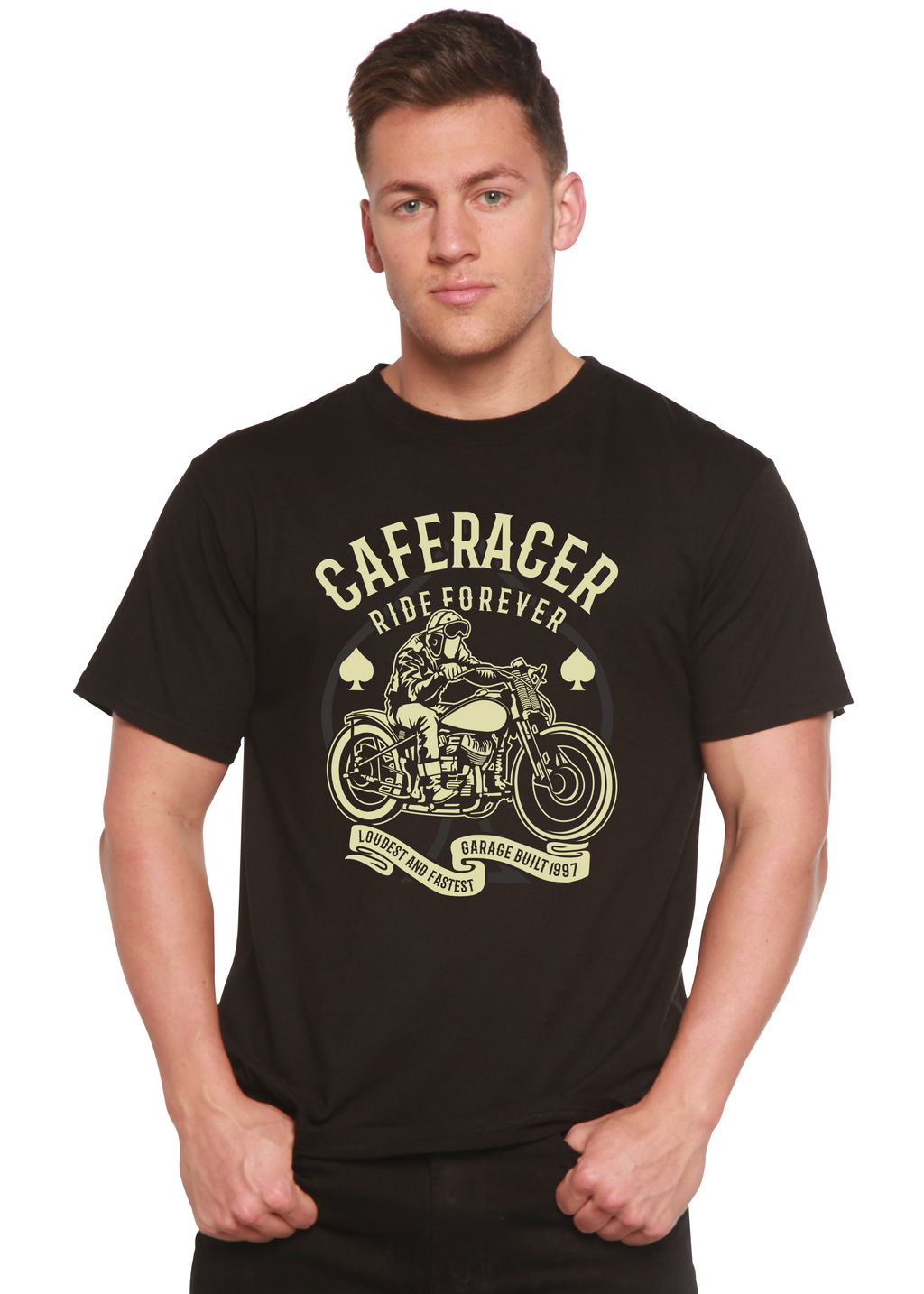 Camiseta gráfica de manga corta Caferacer Ride Forever de viscosa de bambú/algodón orgánico para hombre