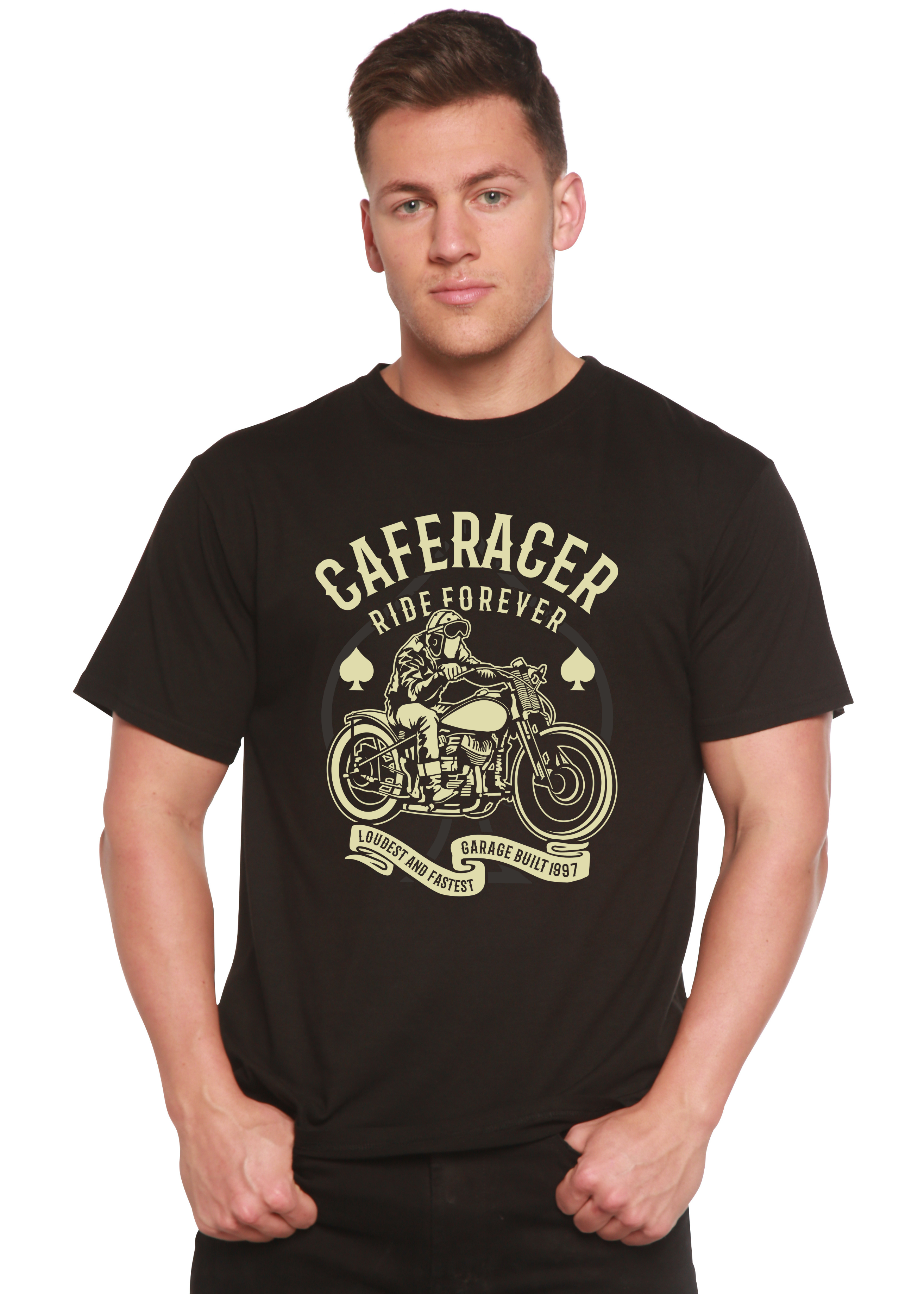 Camiseta gráfica de manga corta Caferacer Ride Forever de viscosa de bambú/algodón orgánico para hombre