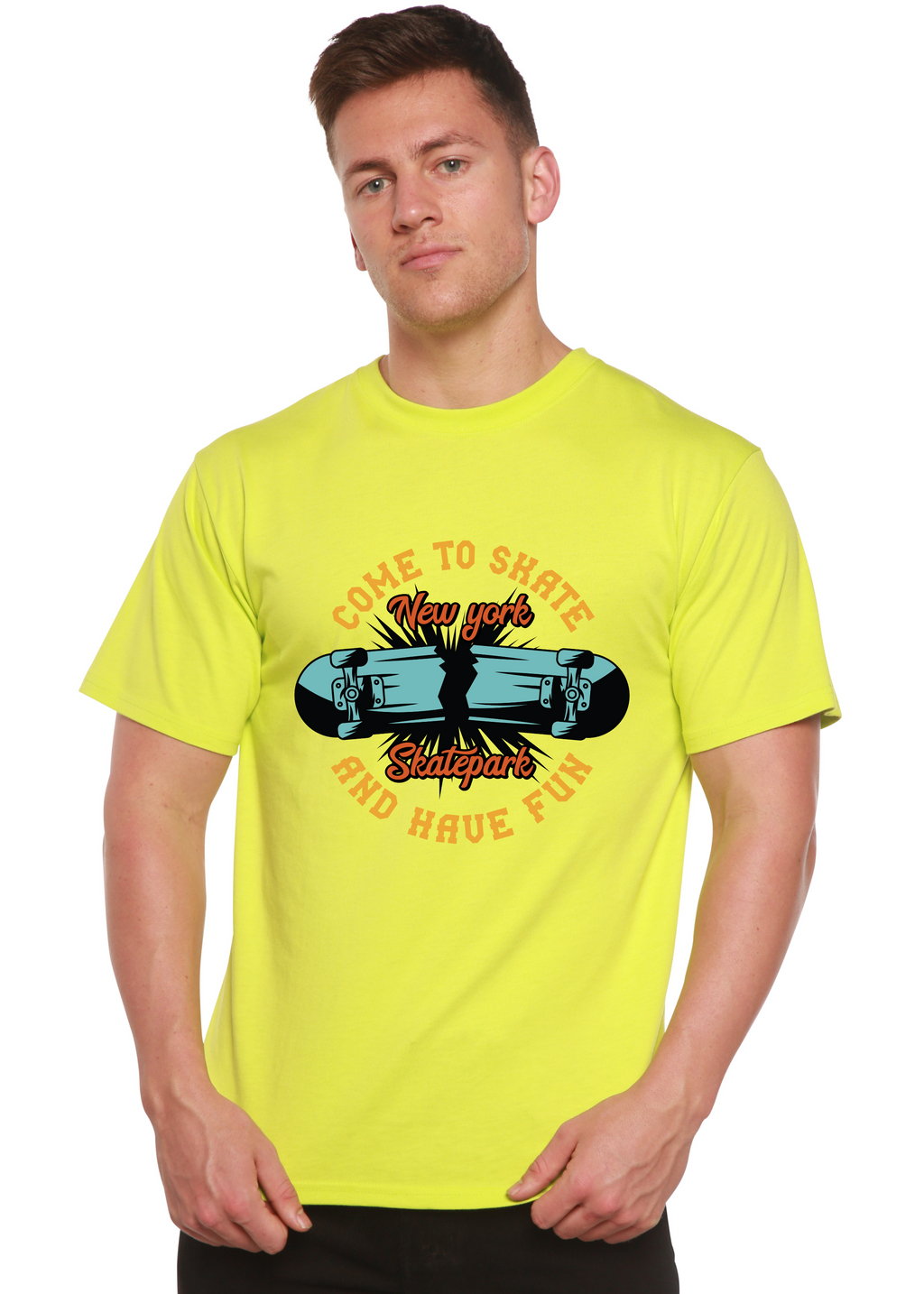 Camiseta gráfica de manga corta para hombre de bambú viscosa/algodón orgánico "New York Skatepark"