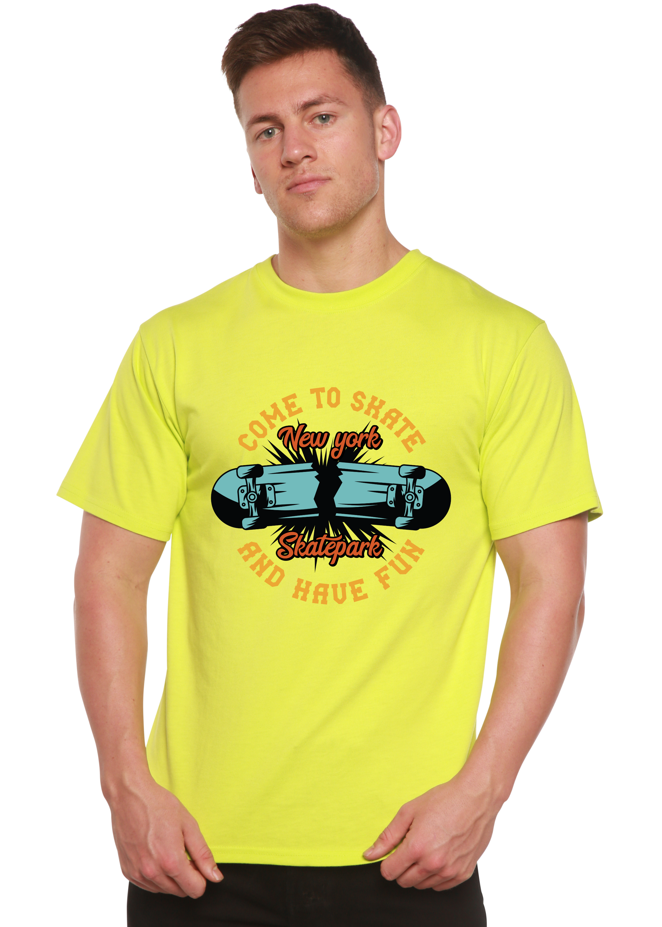 Camiseta gráfica de manga corta para hombre de bambú viscosa/algodón orgánico "New York Skatepark"