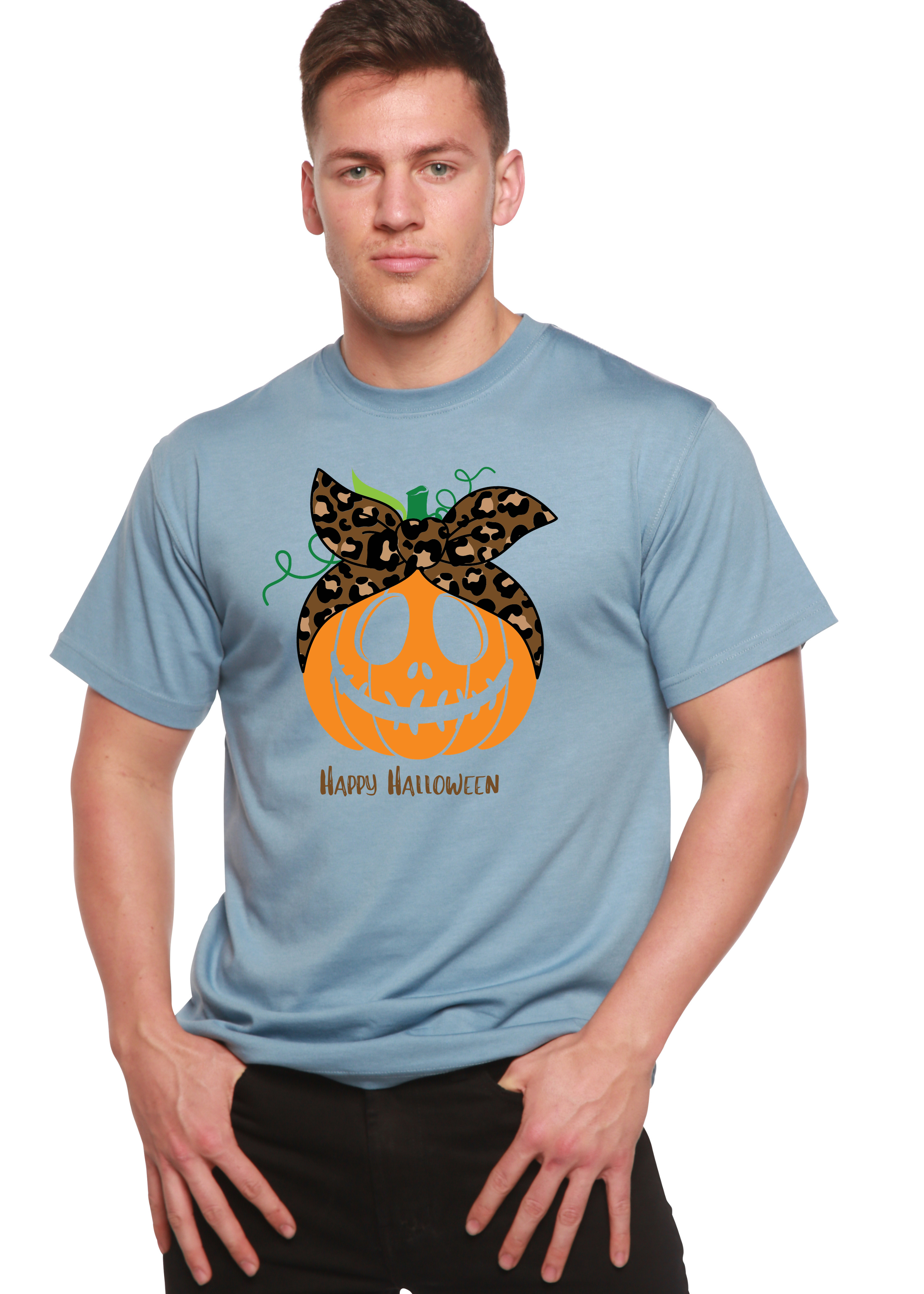 Camiseta gráfica de manga corta de viscosa de bambú/algodón orgánico para hombre - ¡Feliz Halloween!