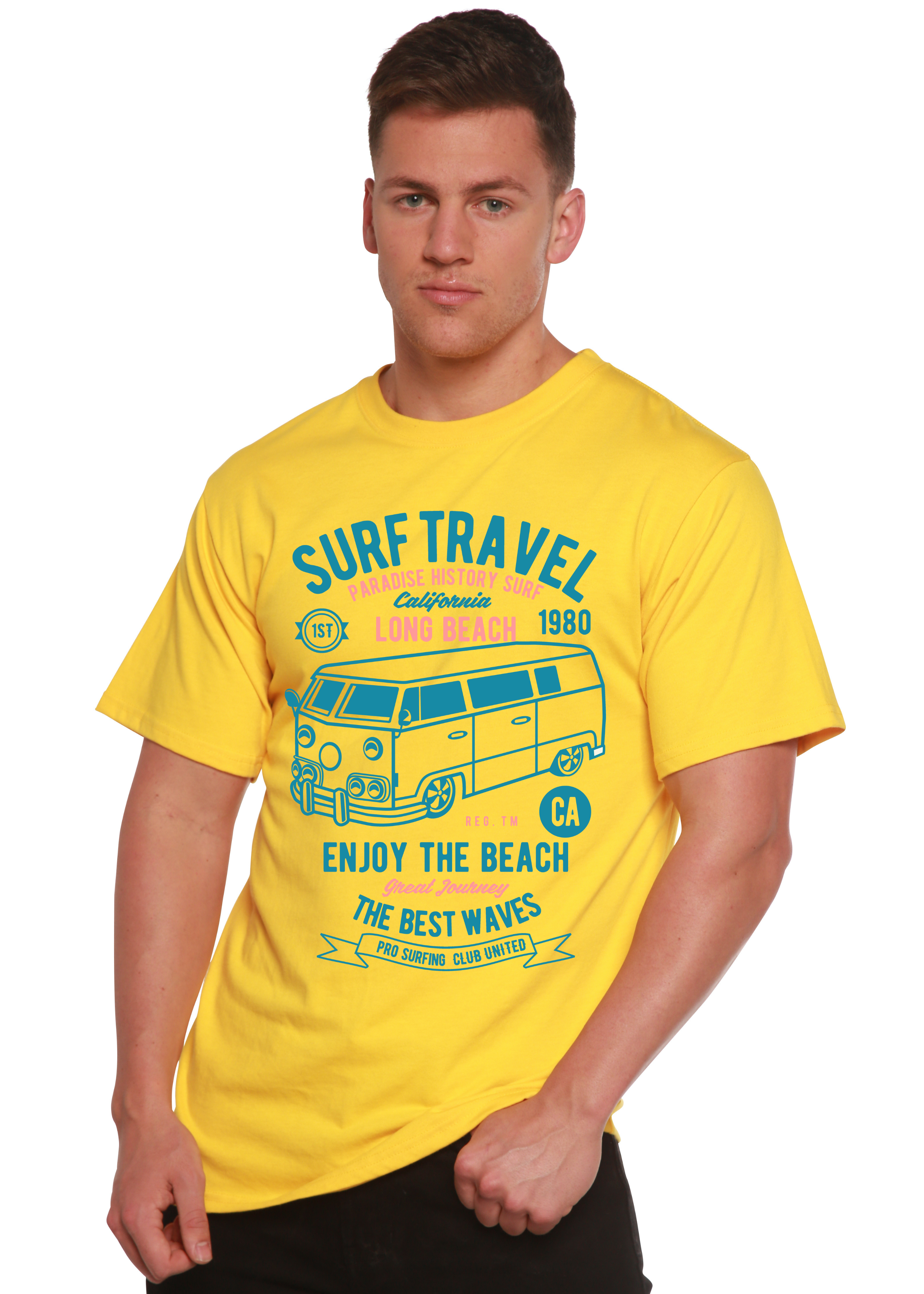 Camiseta gráfica de manga corta de bambú/algodón orgánico Surf Travel Spun Bamboo® para hombre