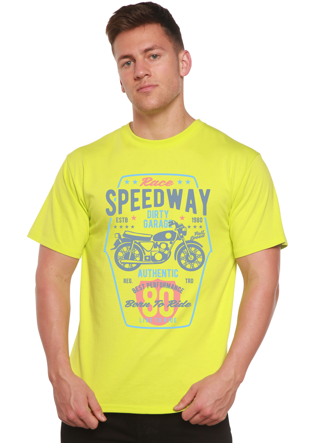 Camiseta de manga corta con gráficos de bambú/algodón orgánico para hombre Spun Bamboo® Speedway Motorcycle