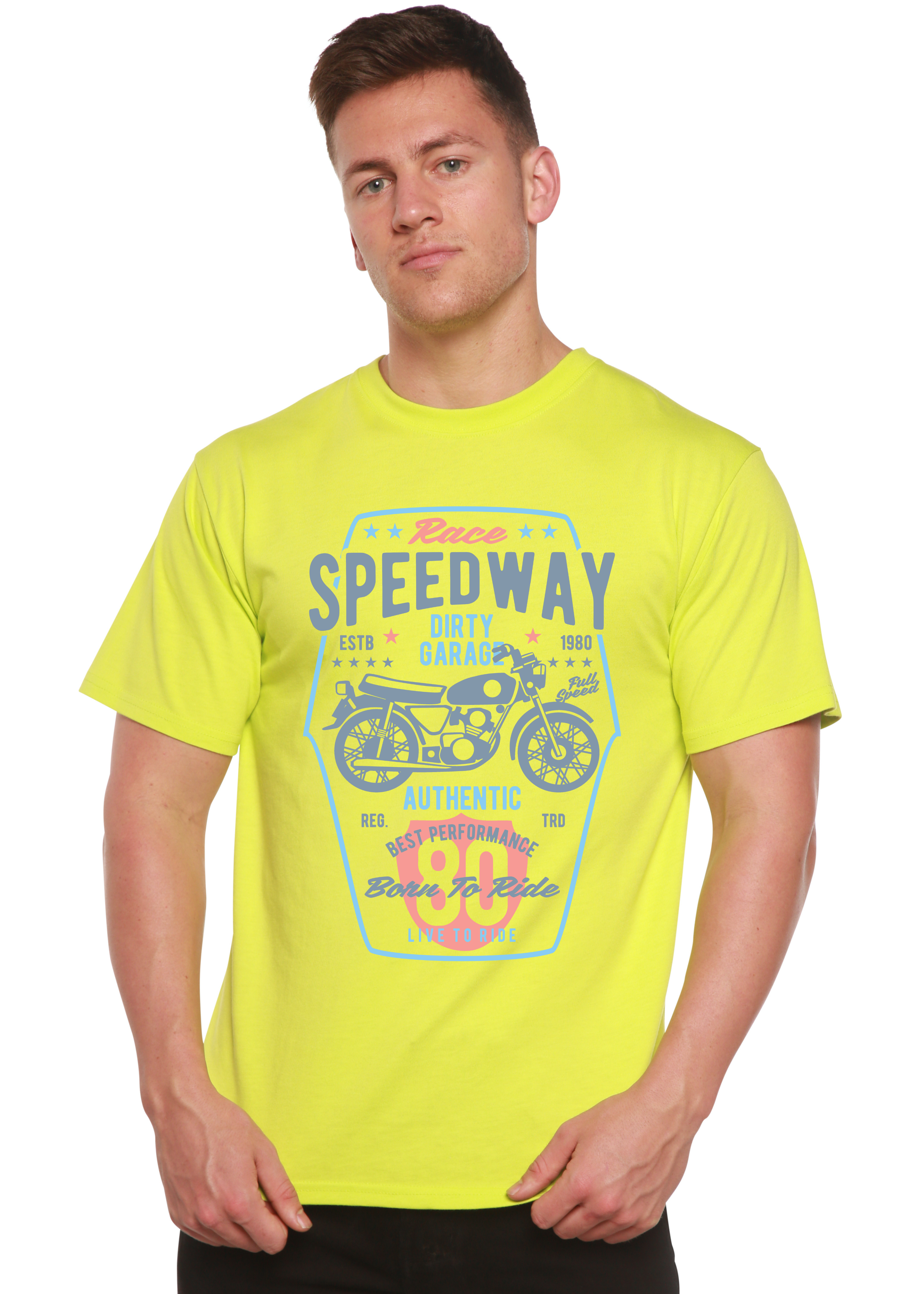 Camiseta de manga corta con gráficos de bambú/algodón orgánico para hombre Spun Bamboo® Speedway Motorcycle