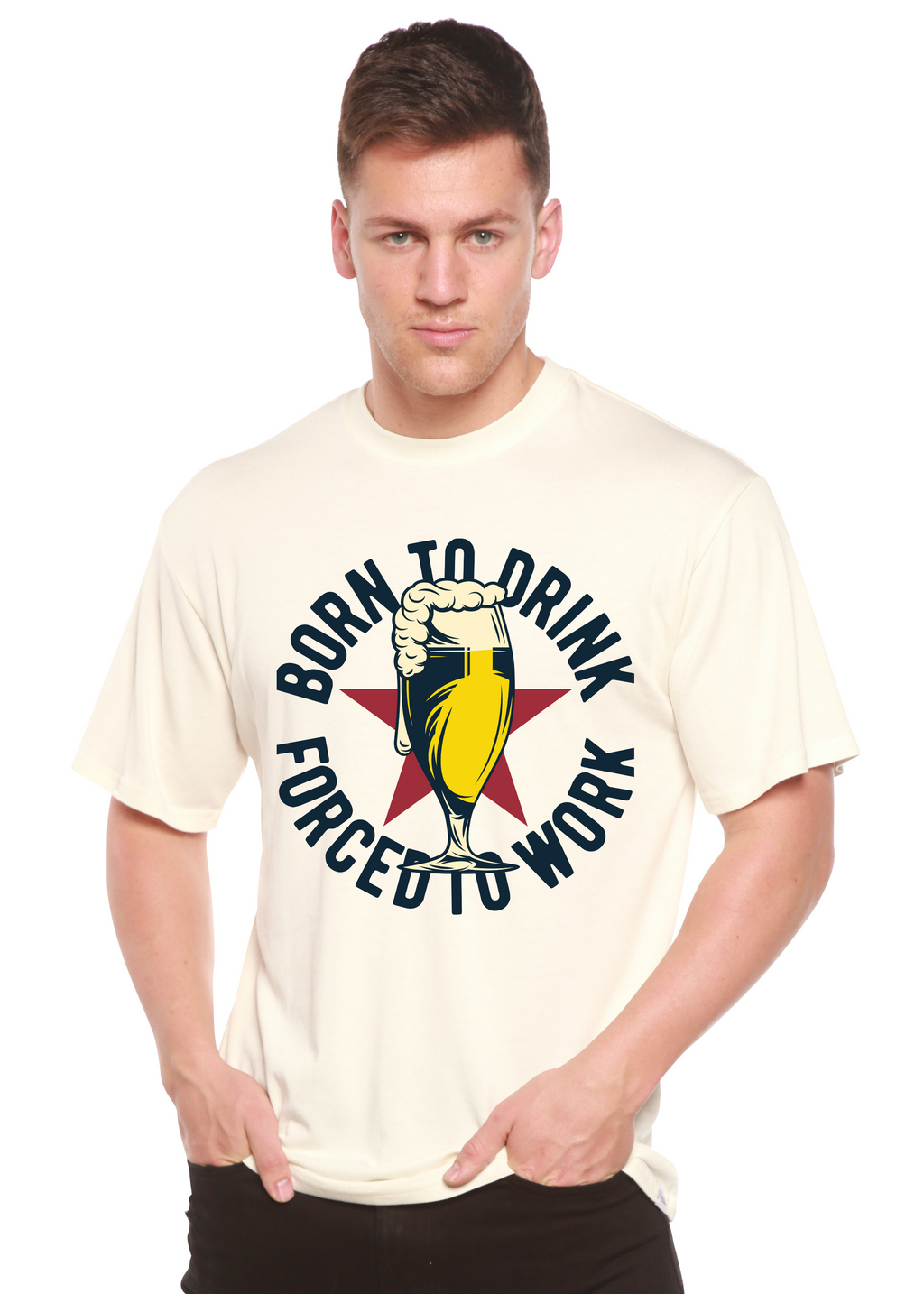 Camiseta gráfica de manga corta de viscosa de bambú/algodón orgánico "Born to Drink" para hombre