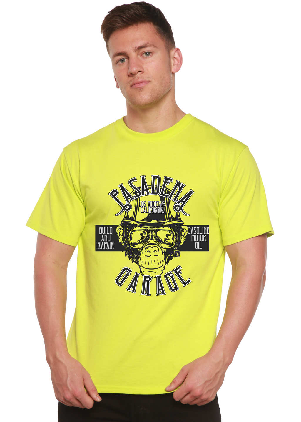 Camiseta Gráfica de Manga Corta de Viscosa de Bambú/Algodón Orgánico para Hombre Pasadena Garage