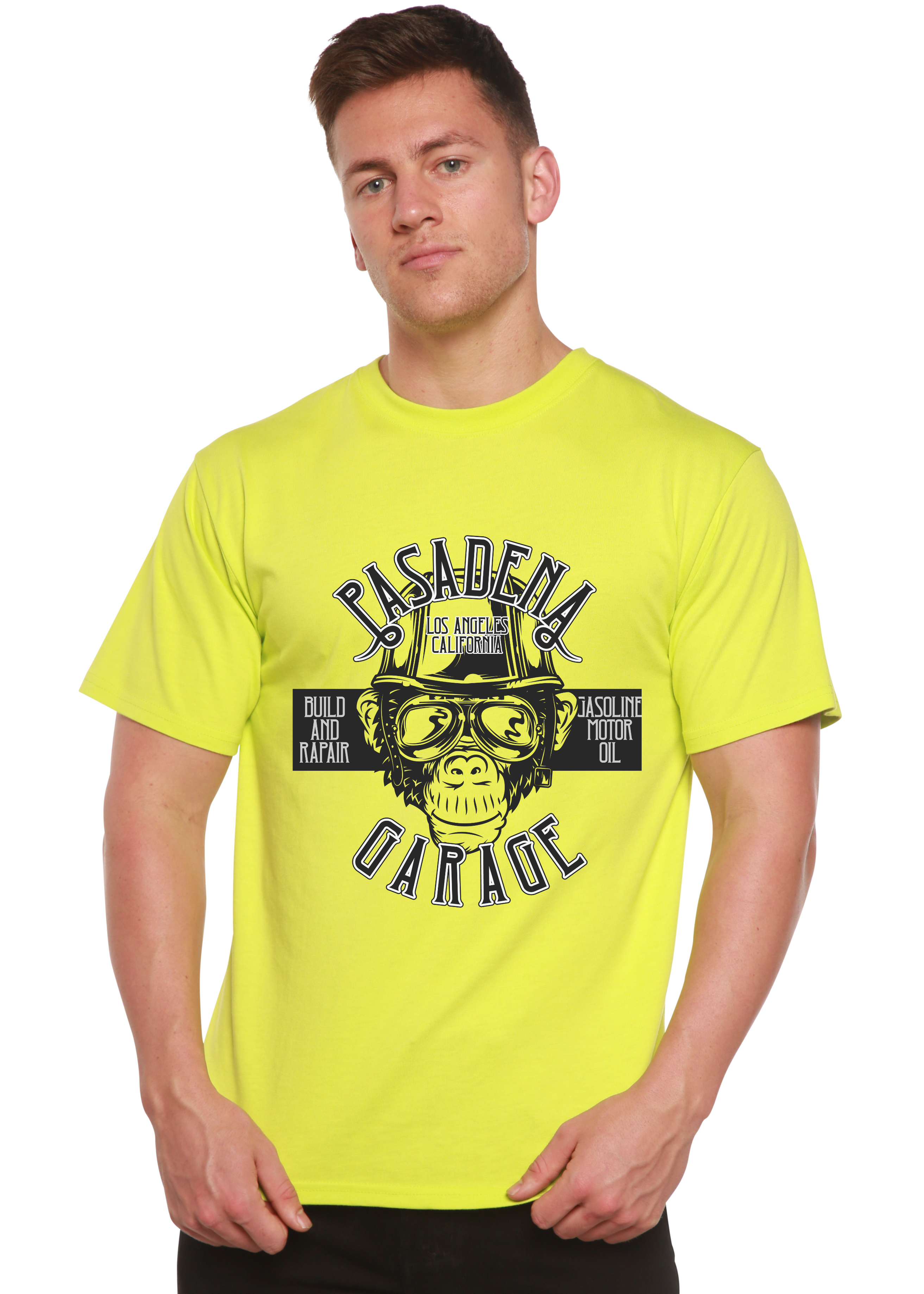 Camiseta Gráfica de Manga Corta de Viscosa de Bambú/Algodón Orgánico para Hombre Pasadena Garage