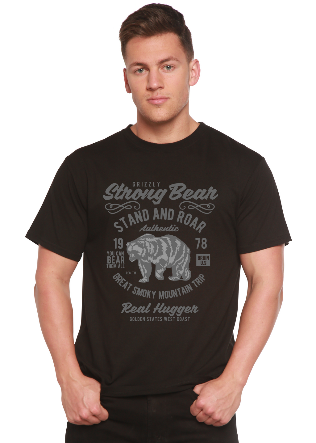 Camiseta gráfica de manga corta Strong Bear Spun Bamboo® de viscosa de bambú/algodón orgánico para hombre