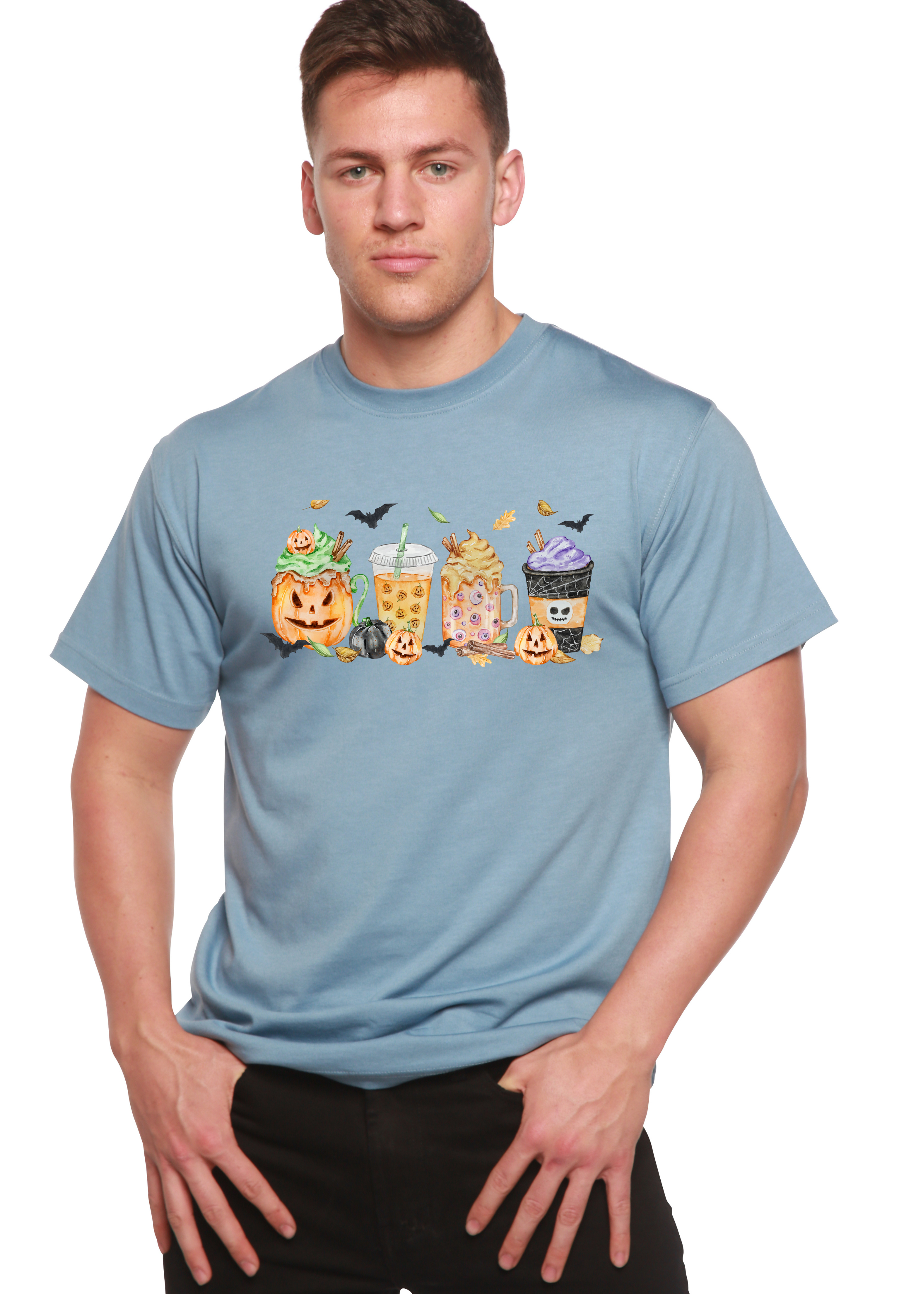 Camiseta gráfica de manga corta de viscosa de bambú/algodón orgánico para hombre - ¡Feliz Halloween!