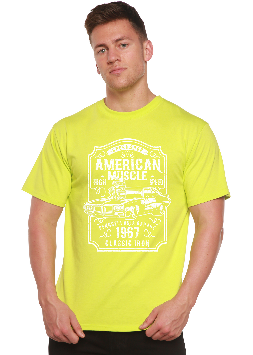 Camiseta gráfica de manga corta de bambú/algodón orgánico American Muscle para hombre