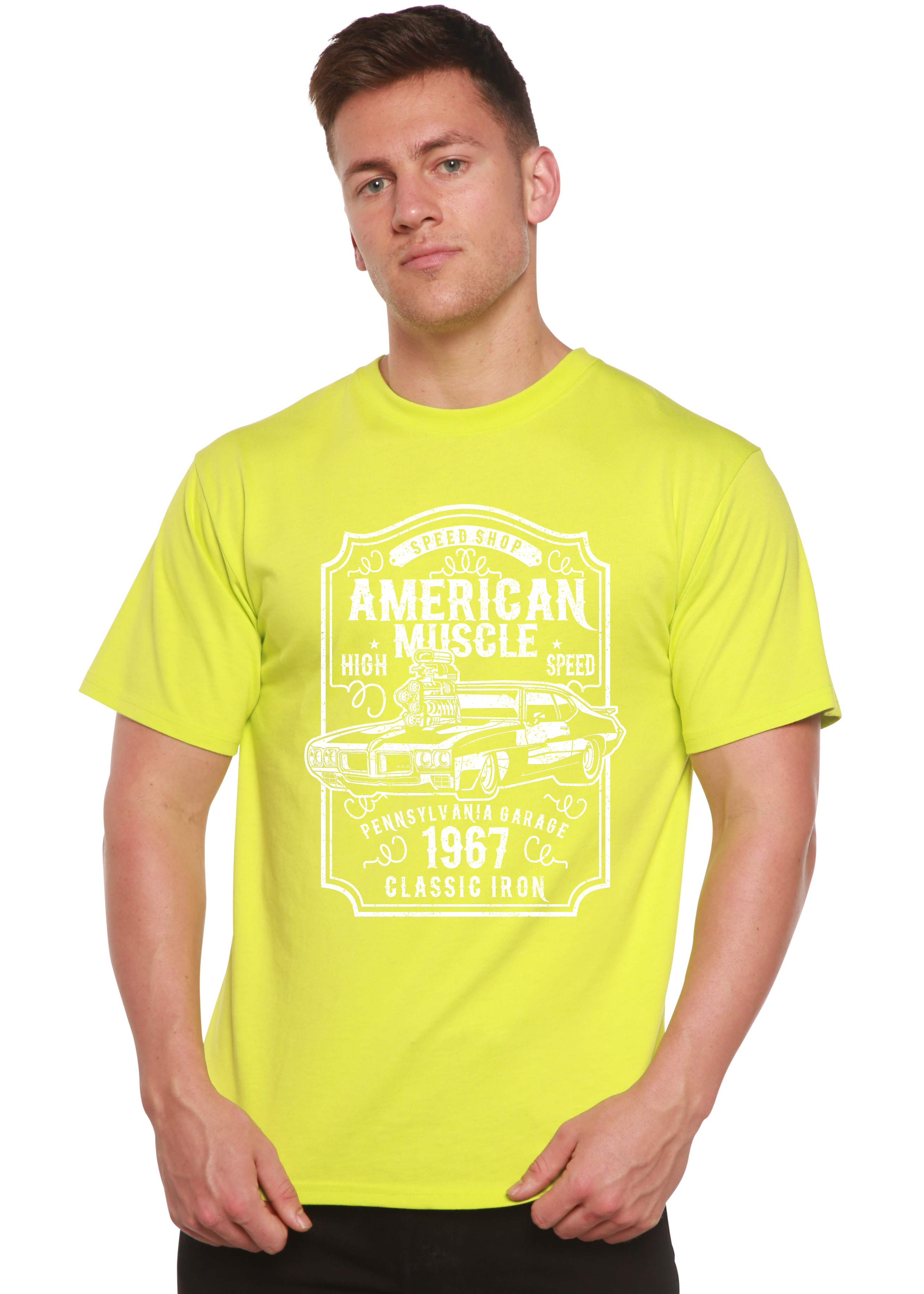 Camiseta gráfica de manga corta de bambú/algodón orgánico American Muscle para hombre