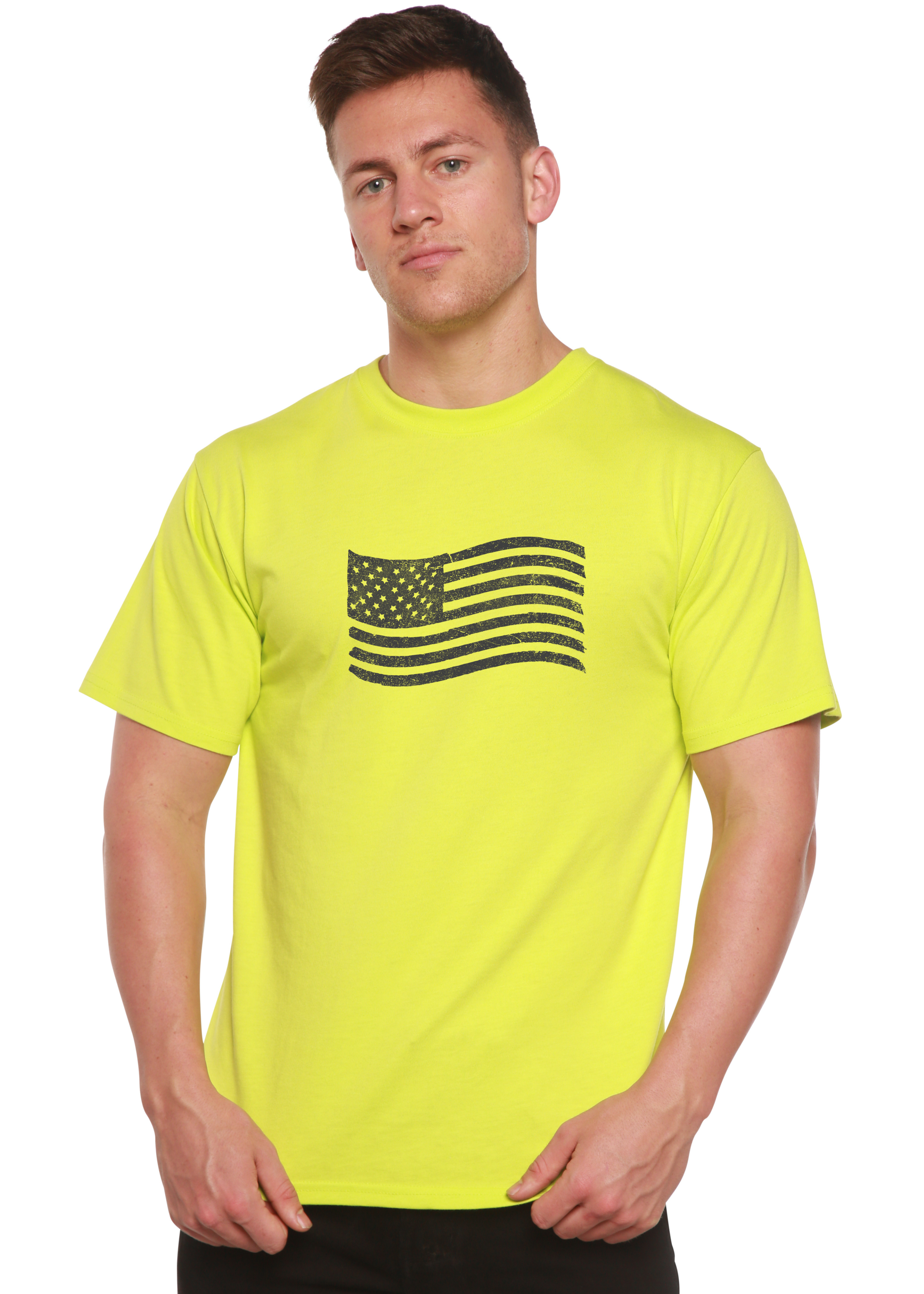 Camiseta gráfica de bambú de manga corta para hombre con la bandera de Estados Unidos