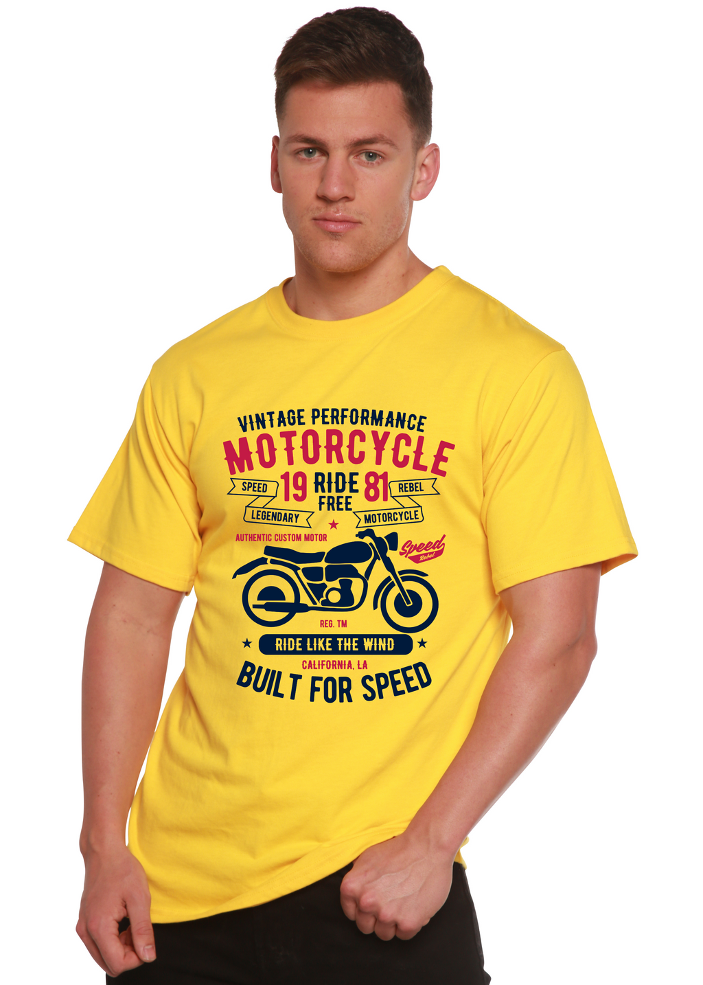 Camiseta gráfica de manga corta de bambú/algodón orgánico para hombre "Motociclista Libertad"