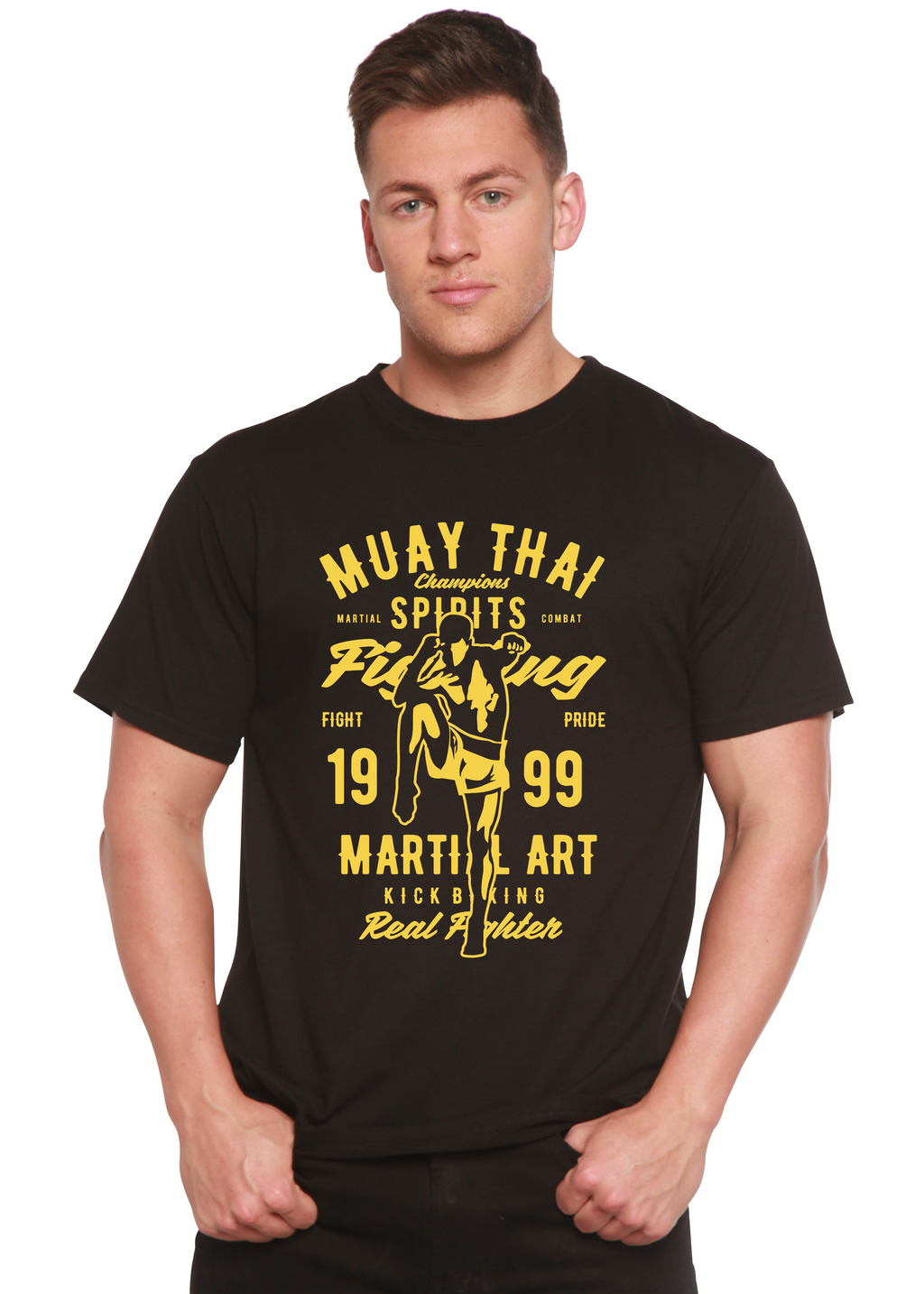 Camiseta de manga corta con gráfico de bambú Spun Bamboo® de viscosa de bambú/algodón orgánico de Muay Thai para hombre