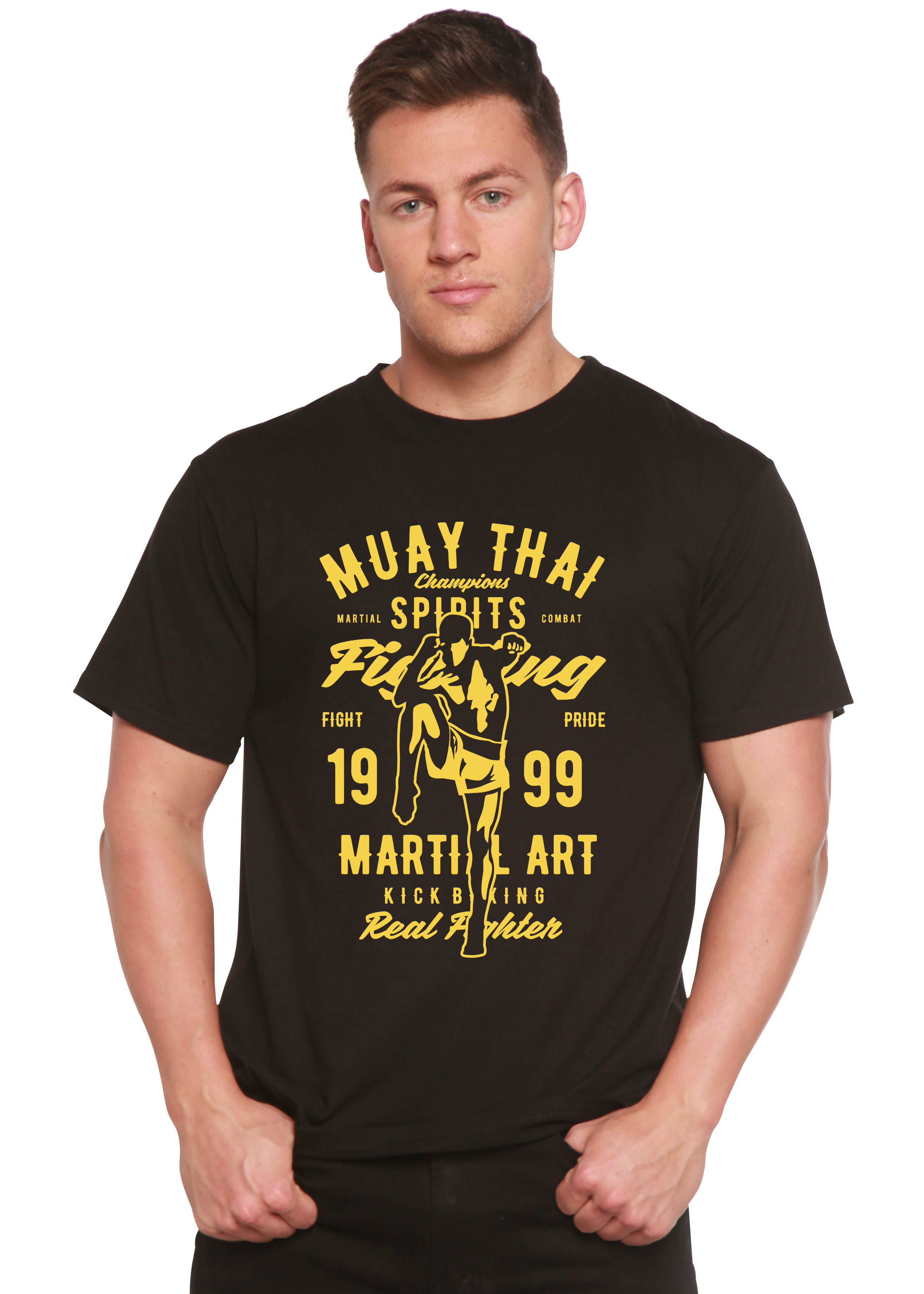 Camiseta de manga corta con gráfico de bambú Spun Bamboo® de viscosa de bambú/algodón orgánico de Muay Thai para hombre