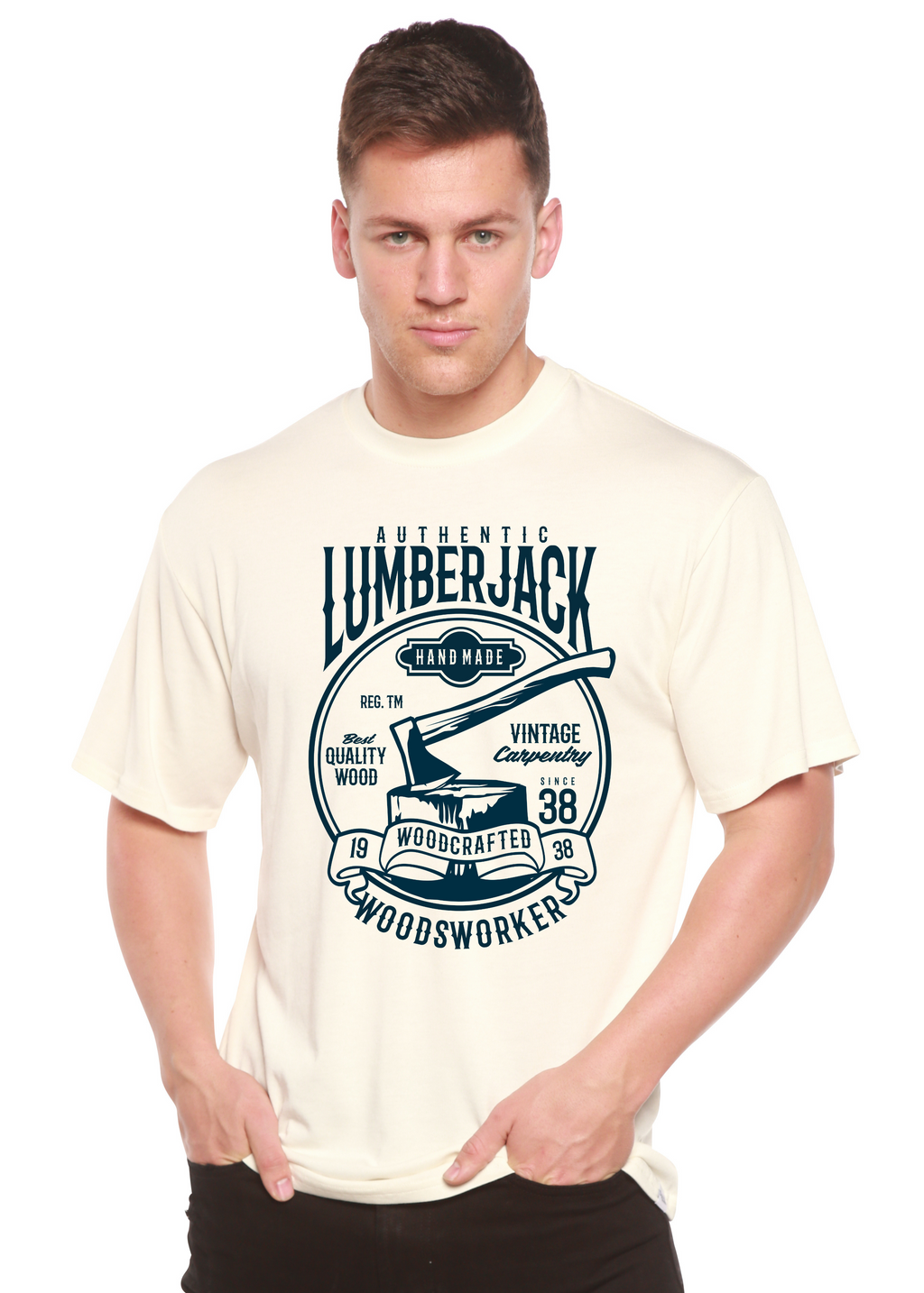 Camiseta gráfica de manga corta de bambú/algodón orgánico "Authentic Lumberjack" para hombre