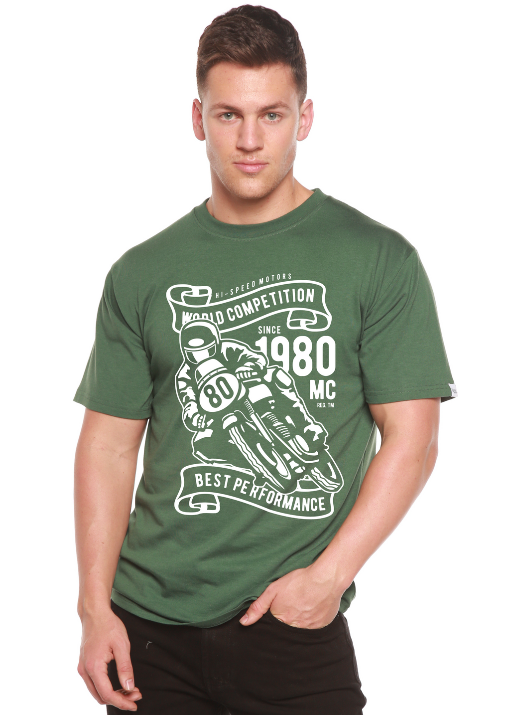 Camiseta gráfica de manga corta de viscosa de bambú y algodón orgánico para hombre World Competition