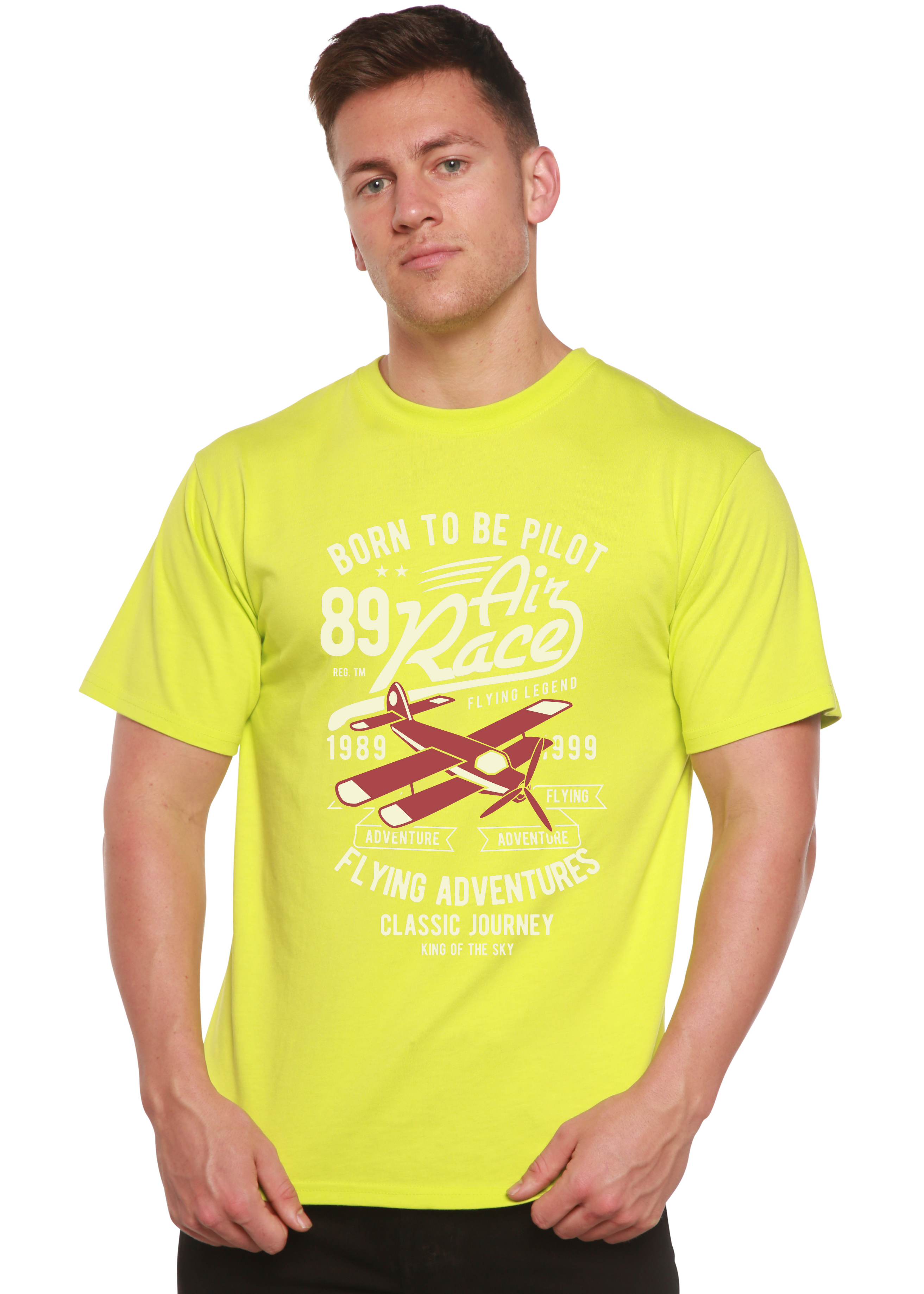 Camiseta gráfica de manga corta para hombre "Born To Be Pilot" de viscosa de bambú/algodón orgánico