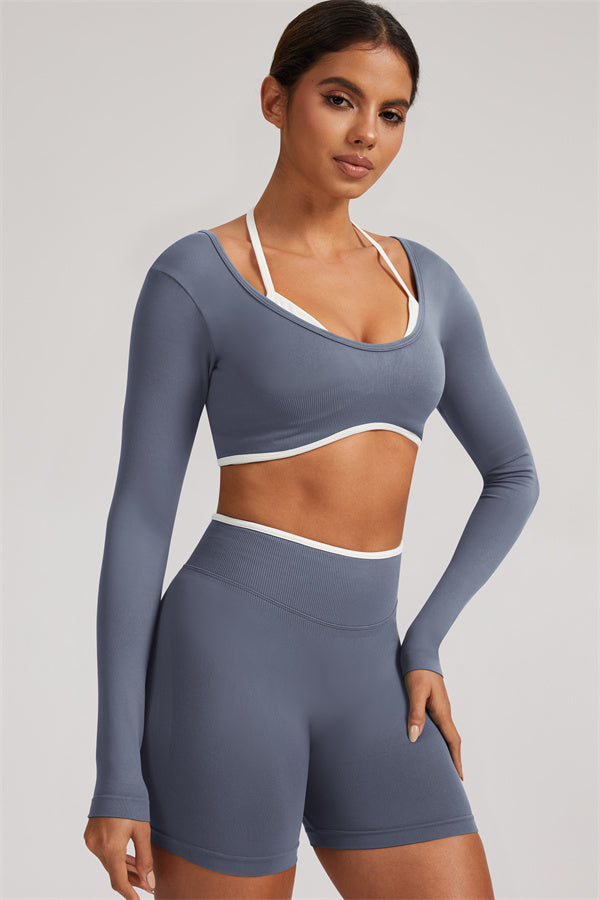 Conjunto de 2 Piezas de Top Corto de Manga Larga y Shorts Elevate
