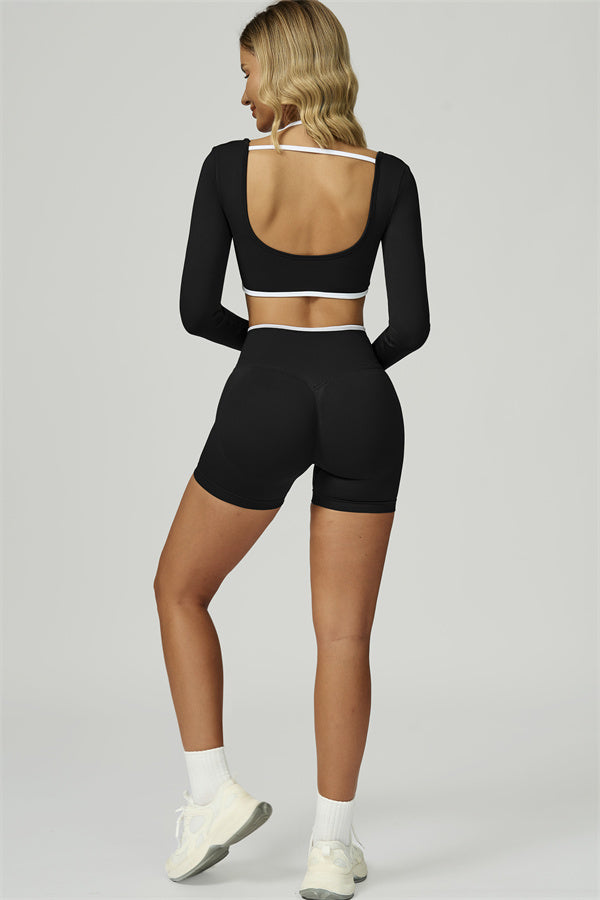 Conjunto de 2 piezas de shorts y top corto de manga larga Prime Line