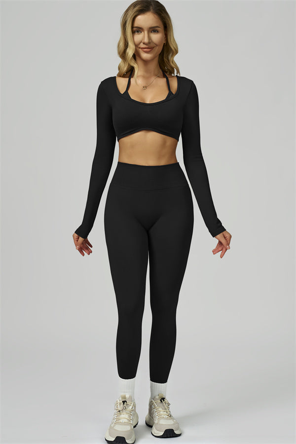 Conjunto de 2 piezas de leggings y top corto de manga larga Prime