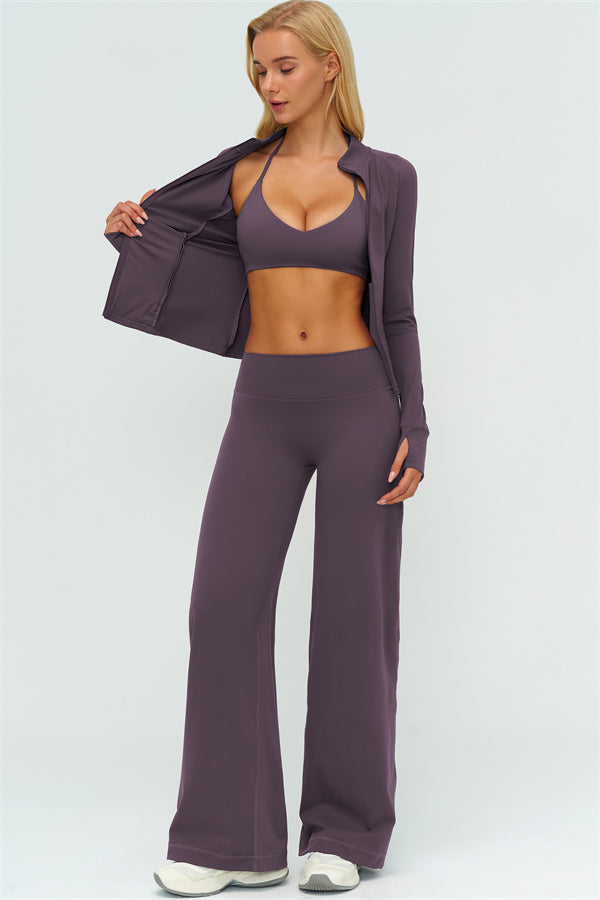 Conjunto de 3 piezas: sujetador deportivo, chaqueta con cremallera Twirl y pantalones de pierna recta nuevos