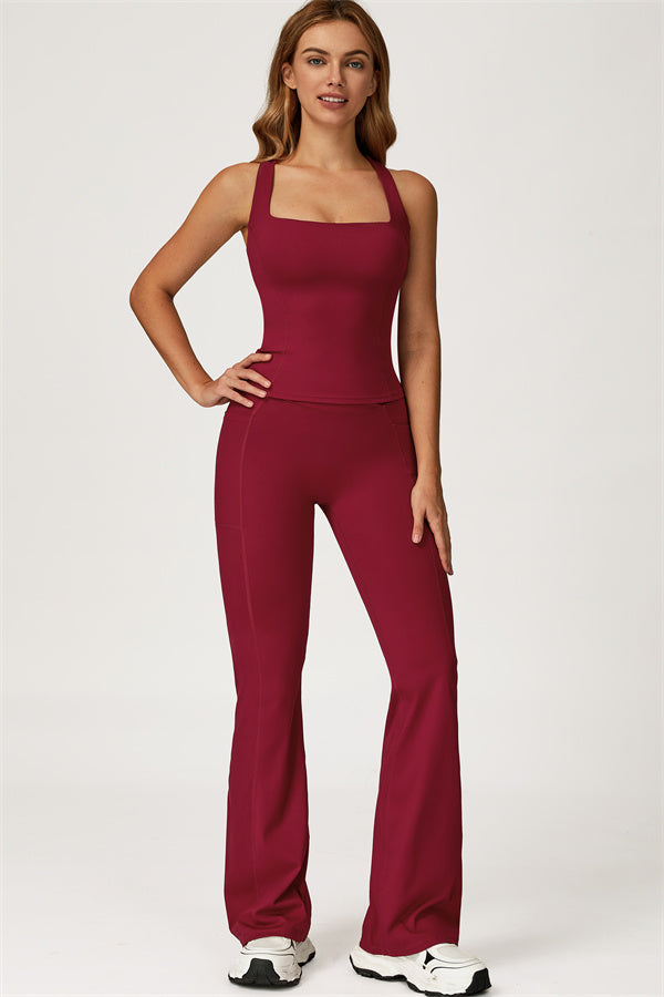 Conjunto de 2 piezas de top corto Glacier y leggings con pernera acampanada