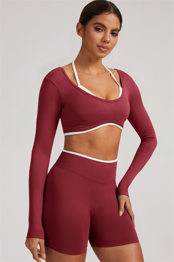 Conjunto de 2 Piezas de Top Corto de Manga Larga y Shorts Elevate