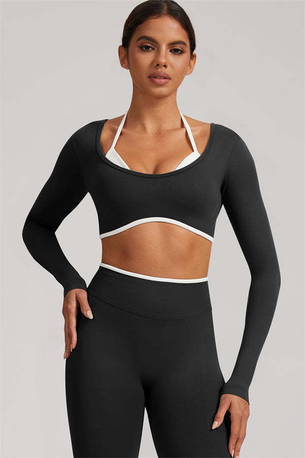 Conjunto de 2 piezas Elevate New: Top corto de manga larga y leggings
