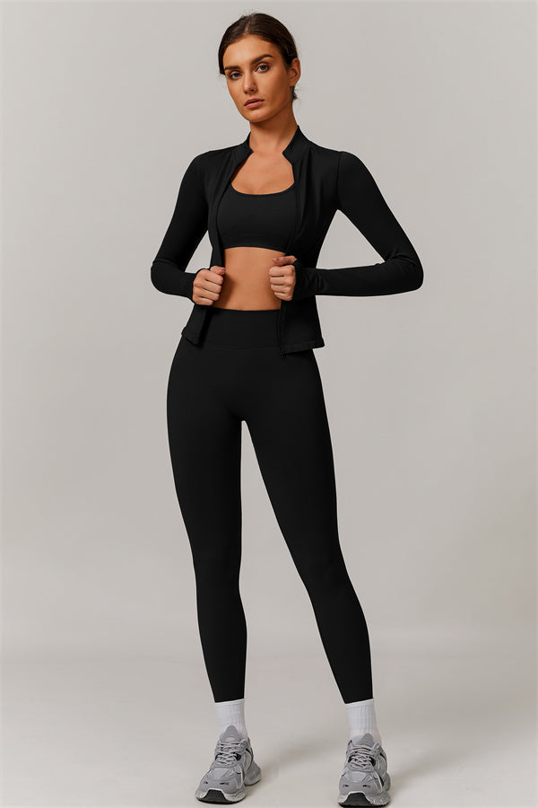 Conjunto de 3 piezas Nova Luxe: chaqueta, sujetador deportivo y leggings