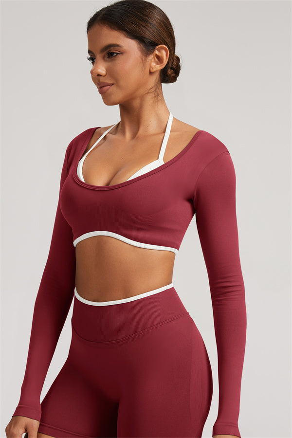 Conjunto de 2 Piezas de Top Corto de Manga Larga y Shorts Elevate