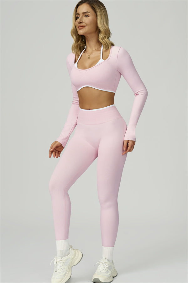 El conjunto de 2 piezas de crop top de manga larga y leggings Prime Line