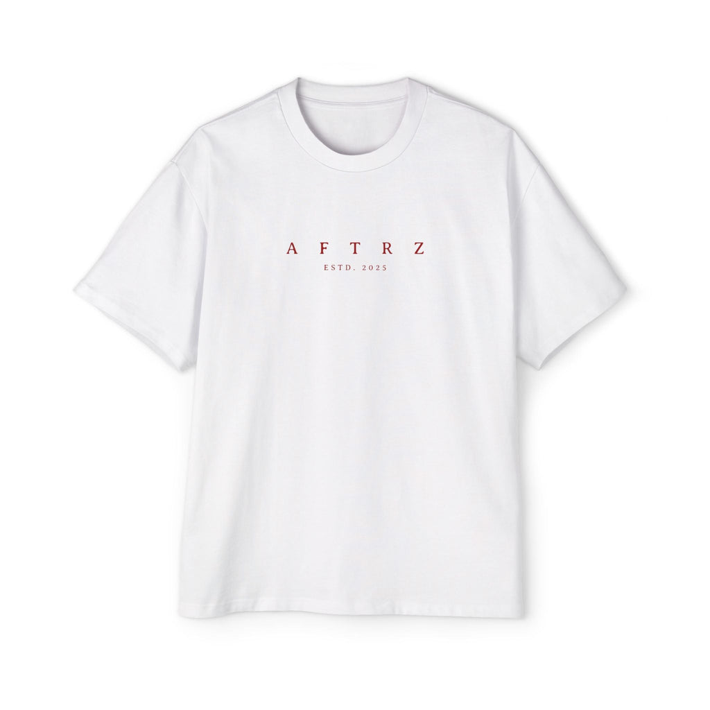 Camiseta Aftrz Classics de manga corta, grande y pesada, - Blanca con logotipo rojo