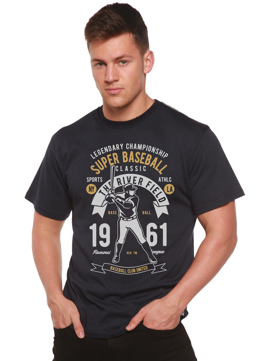 Camiseta gráfica de manga corta de viscosa de bambú/algodón orgánico para hombre Spun Bamboo® Super Baseball