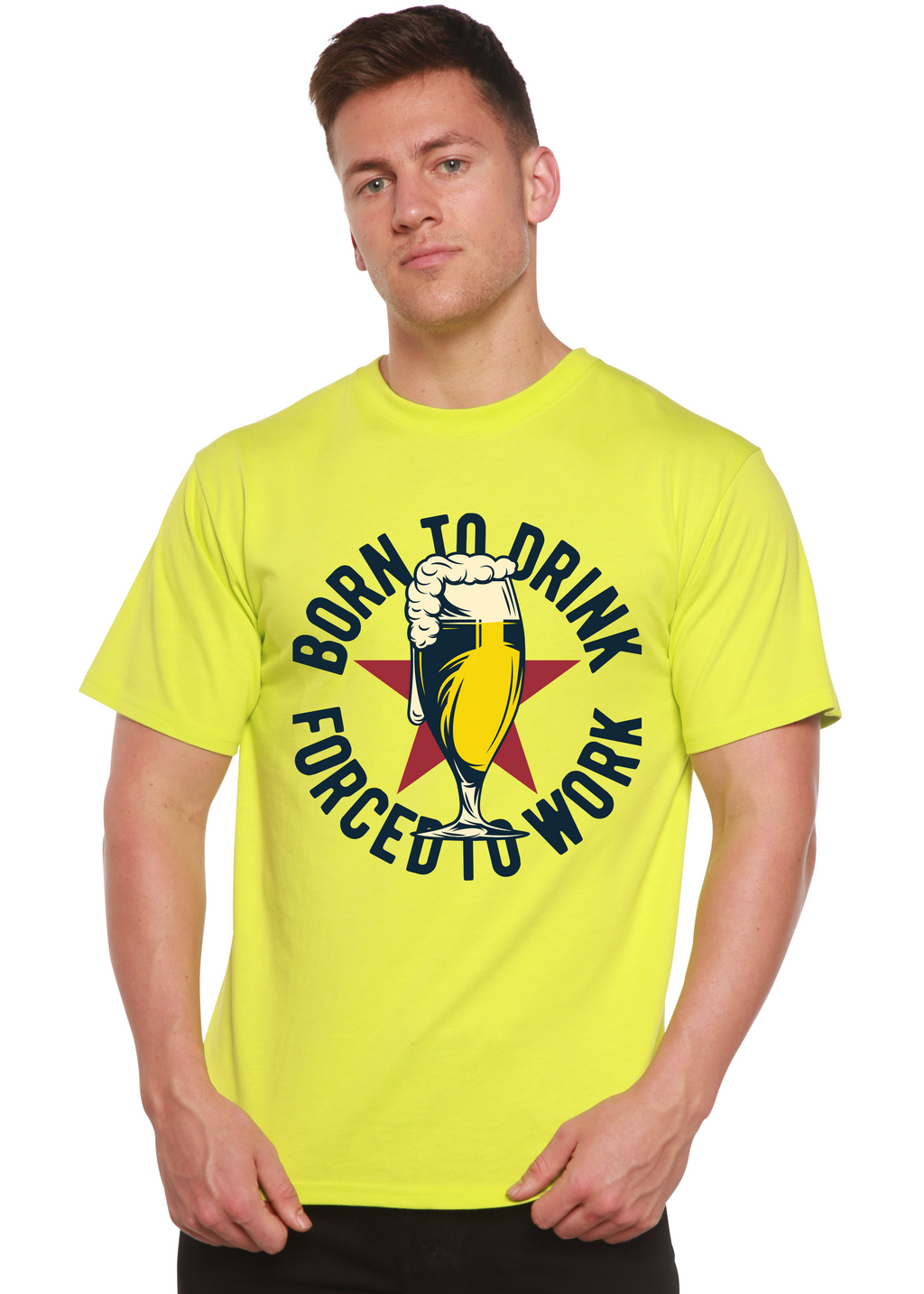 Camiseta gráfica de manga corta de viscosa de bambú/algodón orgánico "Born to Drink" para hombre