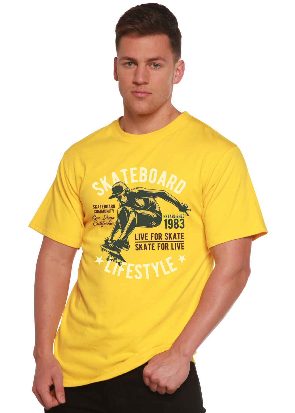 Camiseta gráfica de manga corta de viscosa de bambú/algodón orgánico para hombre "Estilo Skater"