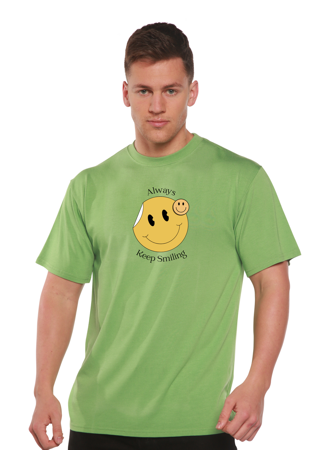 Camiseta gráfica de manga corta para hombre "Always Keep Smiling" de bambú viscosa/algodón orgánico