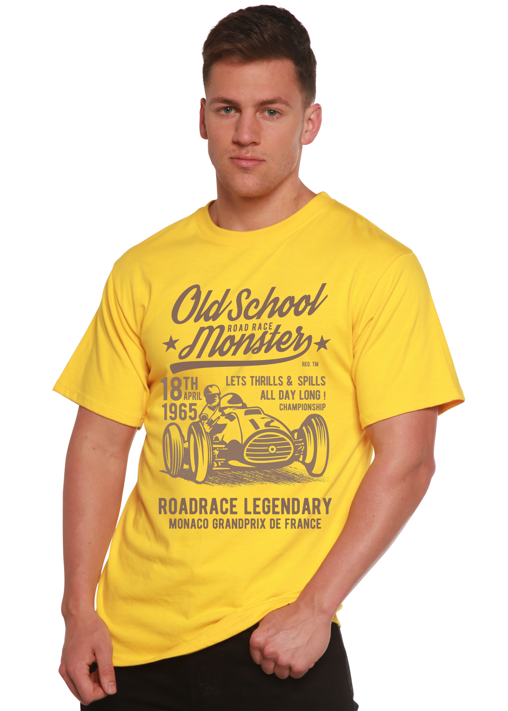 Camiseta gráfica de manga corta de viscosa de bambú y algodón orgánico Old School Road Spun Bamboo® para hombre