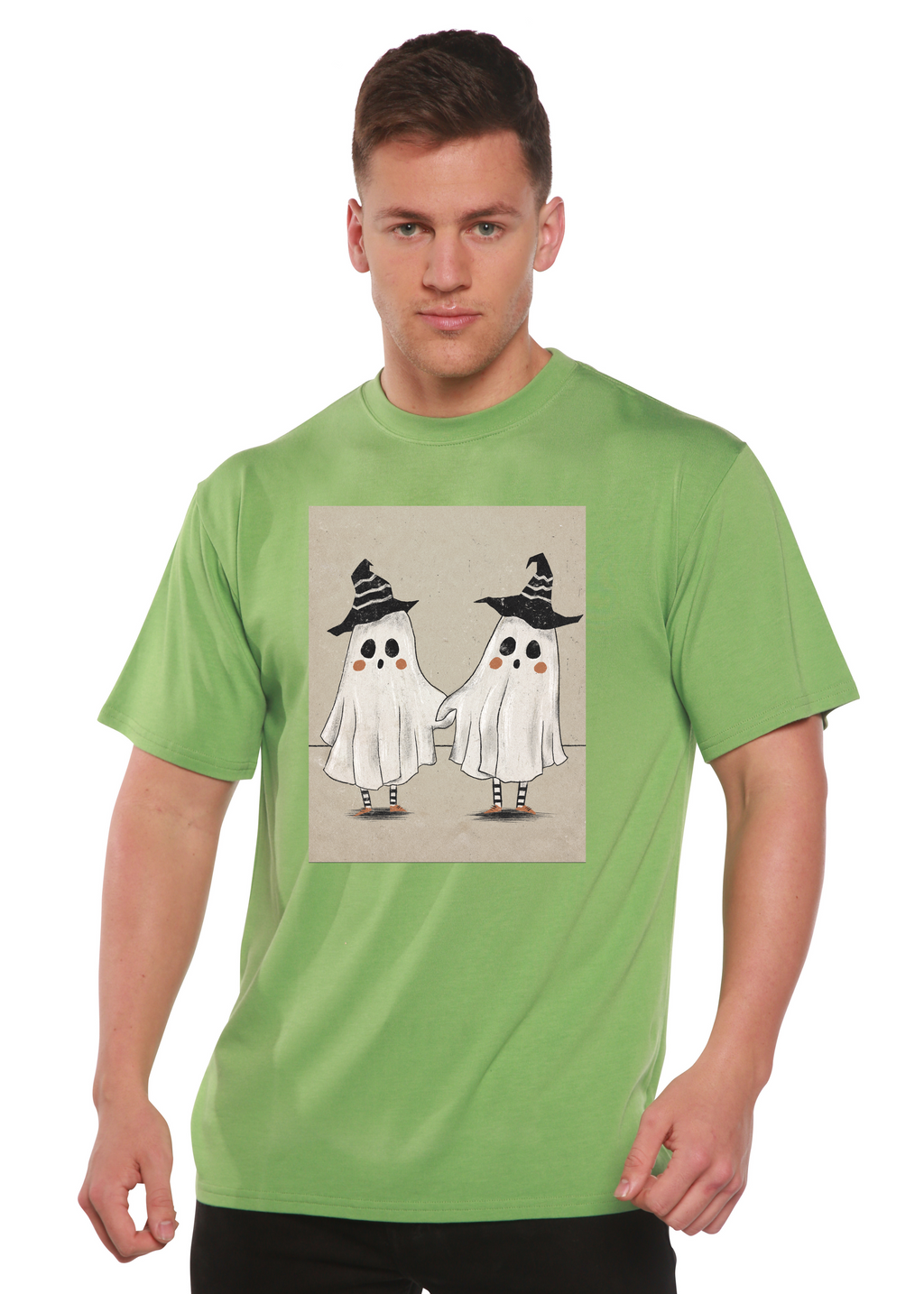Camiseta gráfica de manga corta para hombre con diseño de fantasma de viscosa de bambú/algodón orgánico