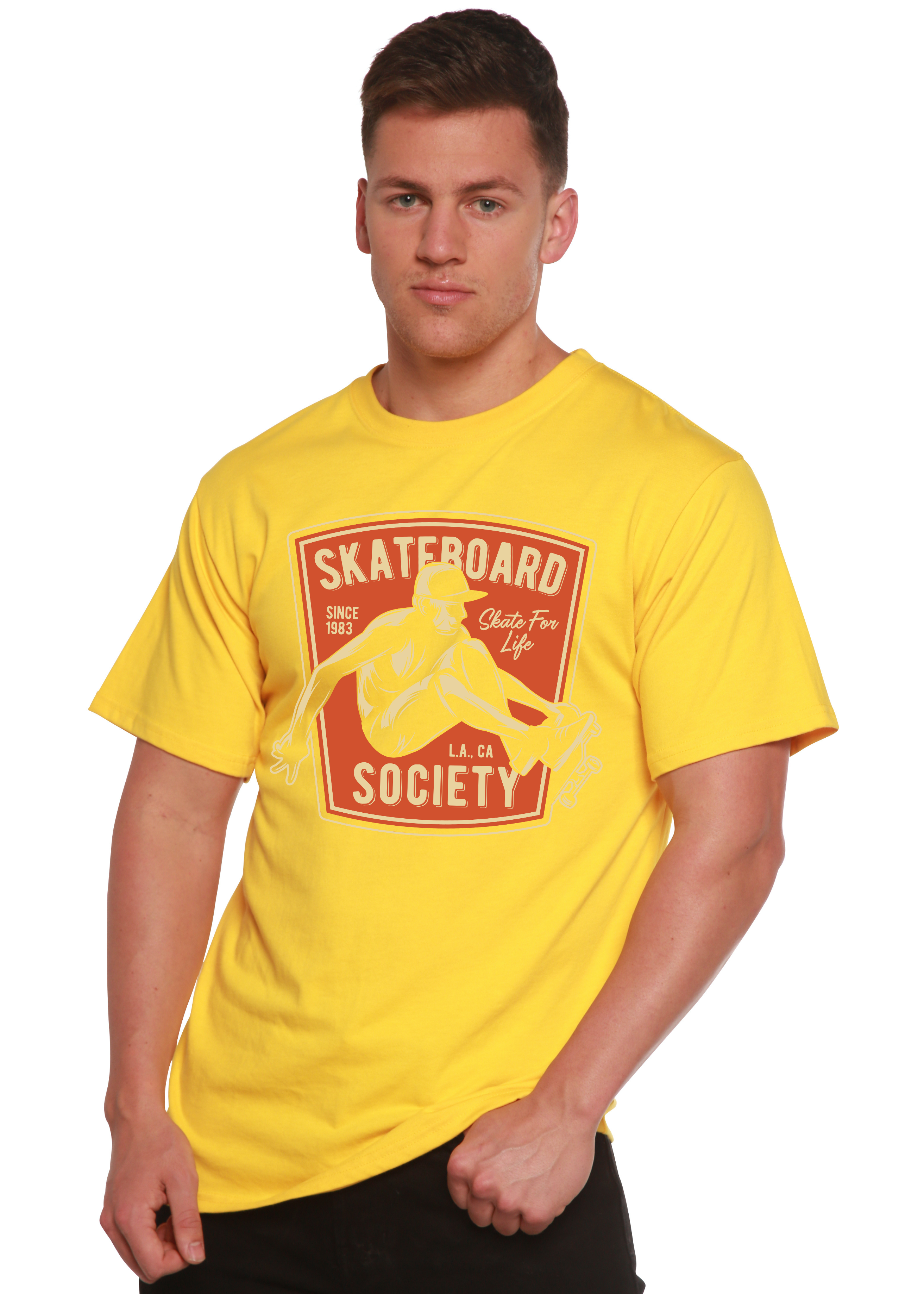 Camiseta gráfica de manga corta de viscosa de bambú y algodón orgánico para hombre Skateboard Society