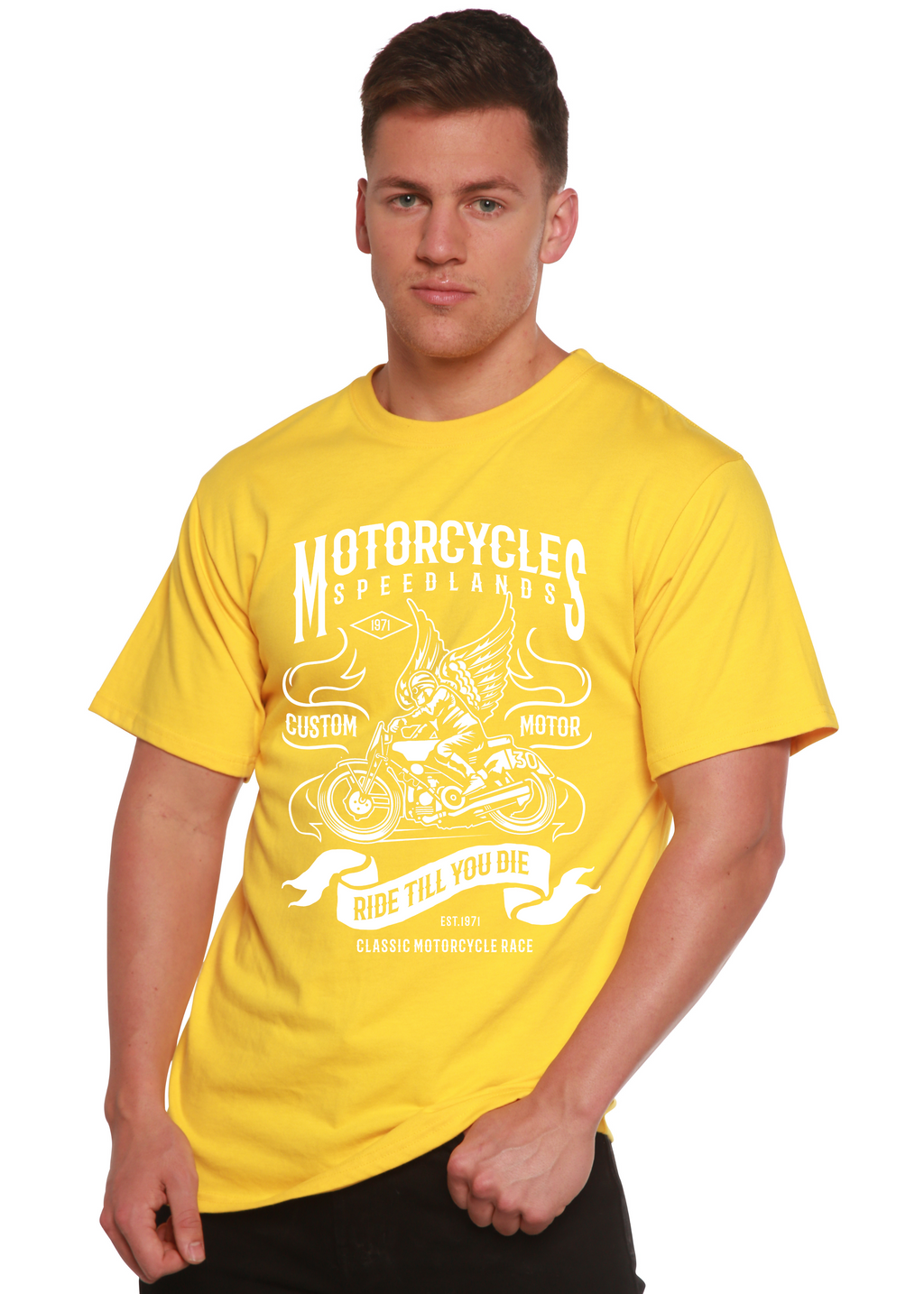 Motocicletas Camiseta de Manga Corta con Gráfico de Viscosa de Bambú/Algodón Orgánico para Hombre