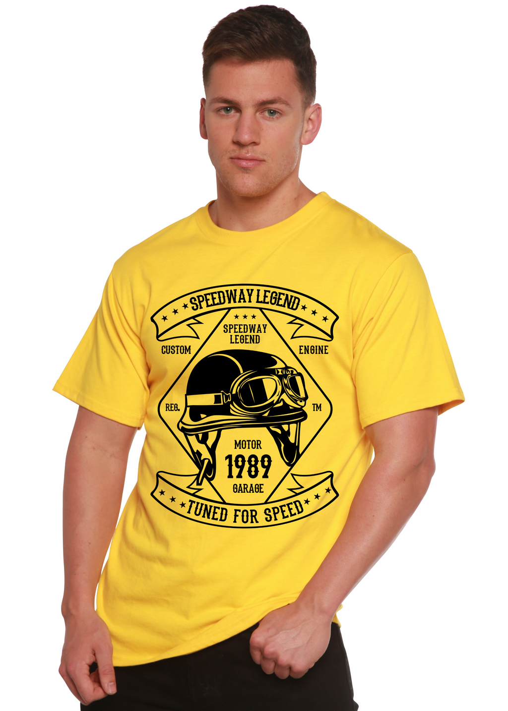 Camiseta gráfica de manga corta de bambú/algodón orgánico para hombre Spun Bamboo® Leyenda de las carreras de Speedway
