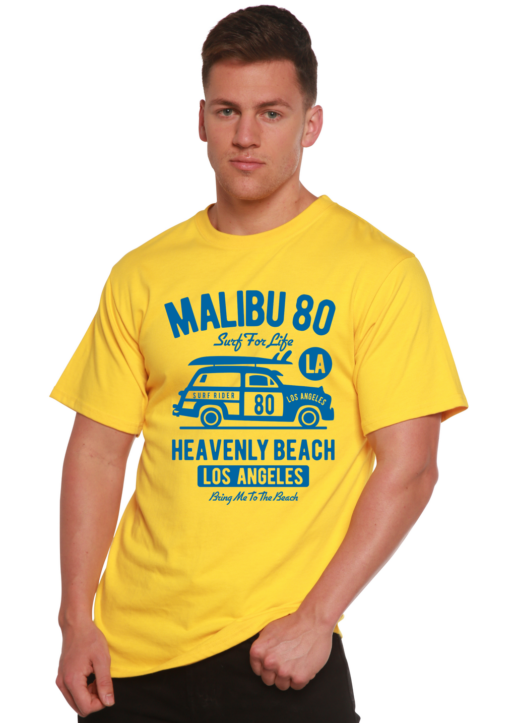 Camiseta gráfica de manga corta de viscosa de bambú y algodón orgánico para hombre Malibu 80